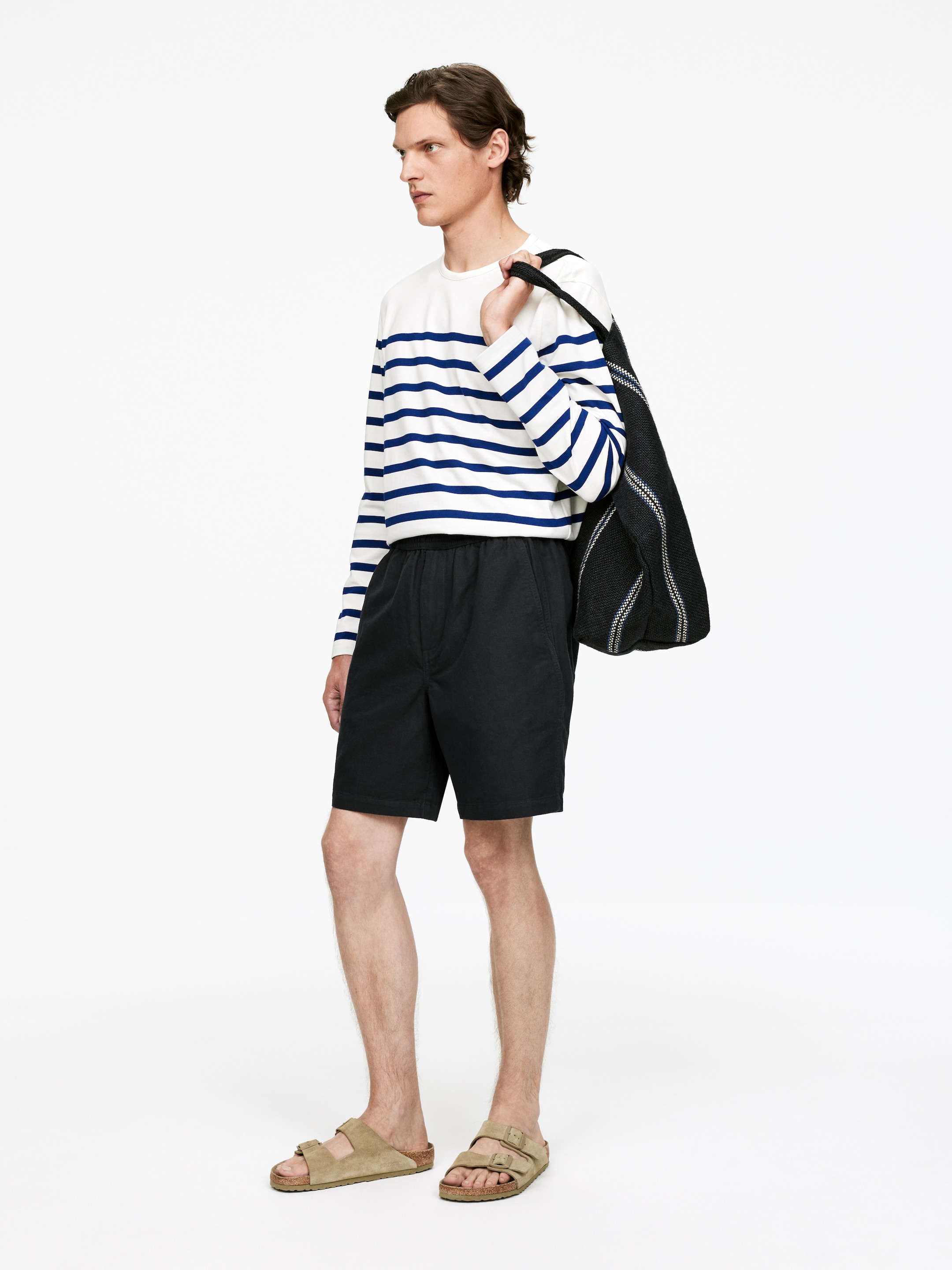 Agrandir l'image: Short en coton et lin avec cordon de serrage - Bleu foncé - HOMME | H&M BE 3