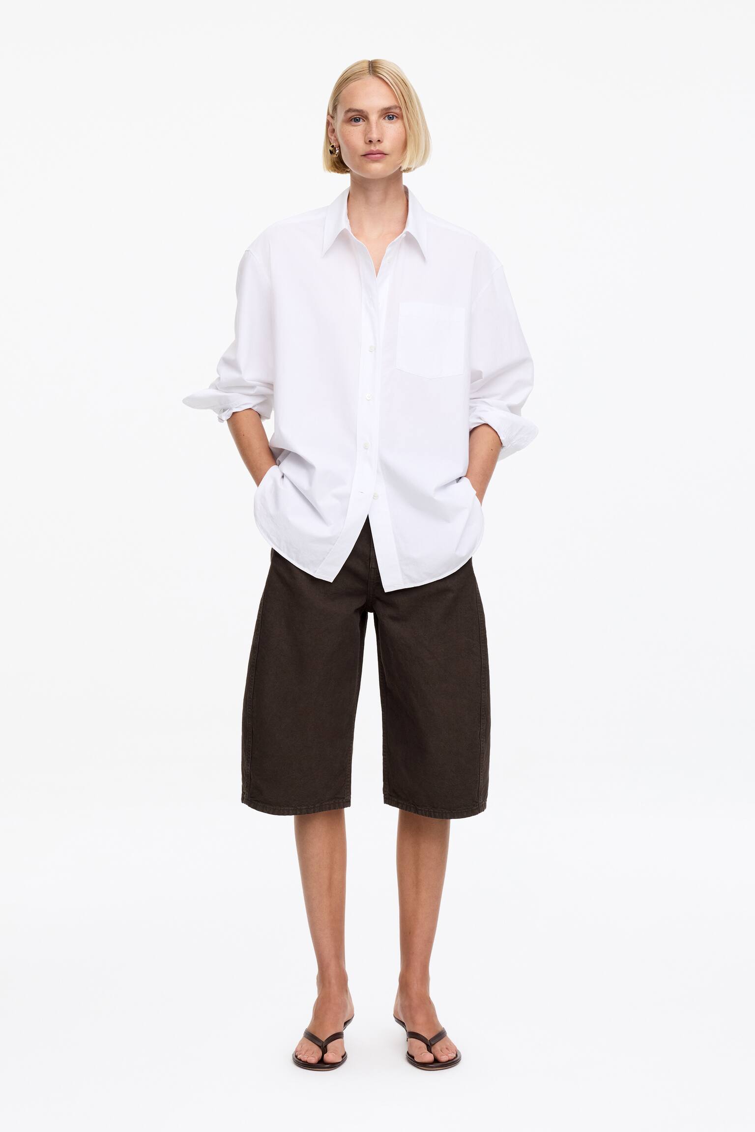 Lærredsshorts med tøndeformede ben - Mørkebrun - 6