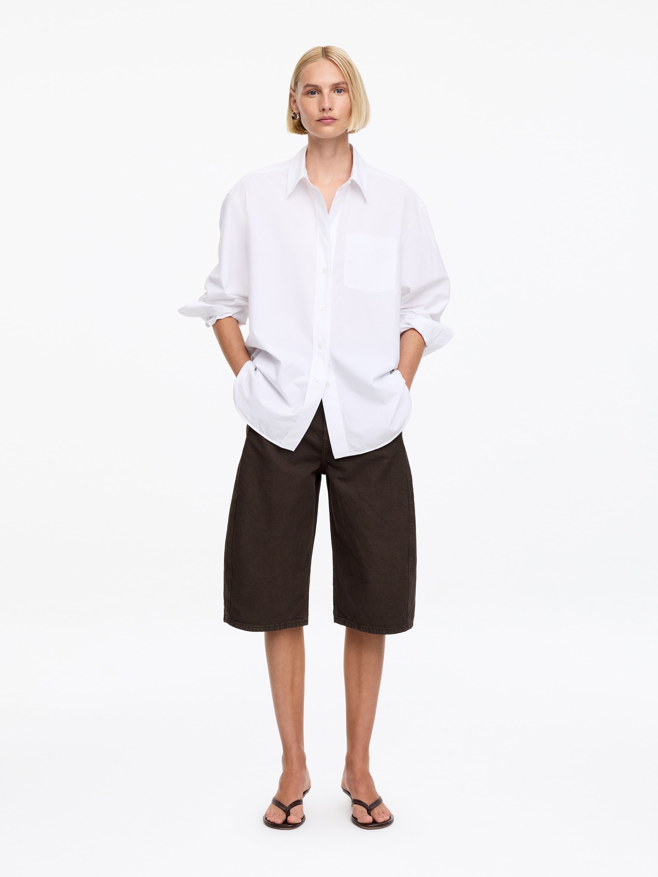 Barrel-Leg Canvas Shorts - Dark Brown - Regular fit - Women - StillMedia/Lookbook - 2
