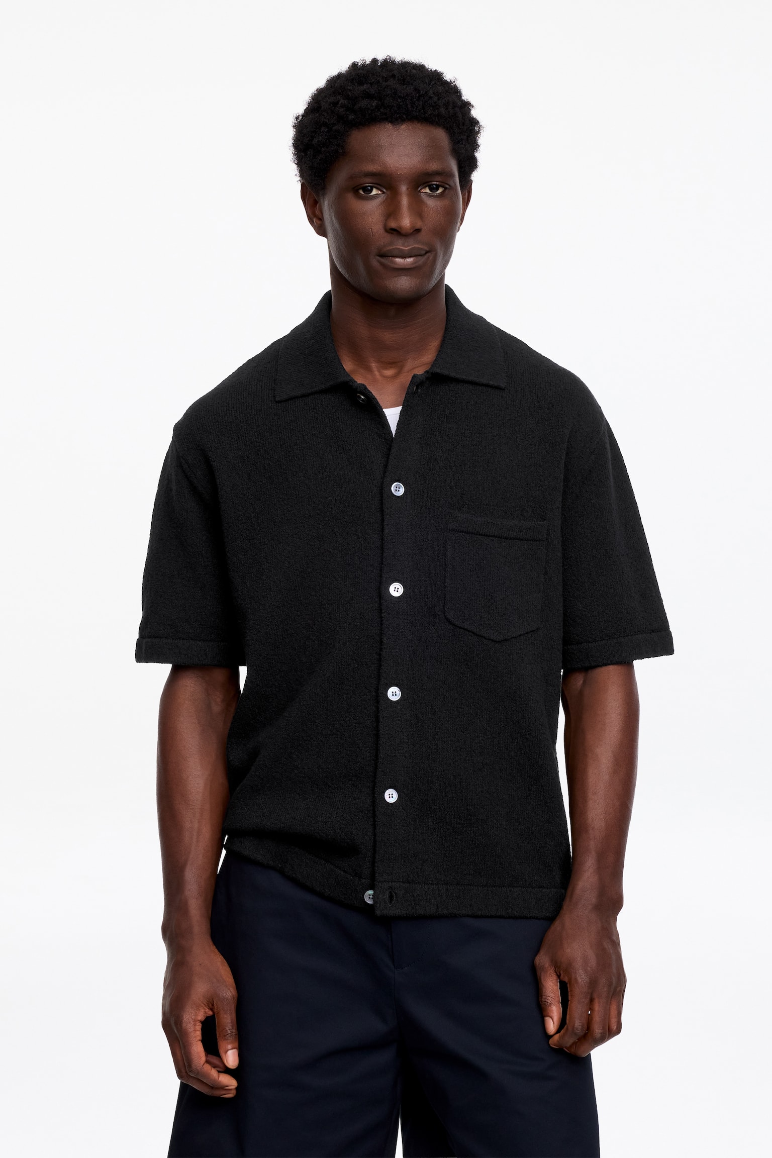 Poloshirt van bouclé-Zwart - 1