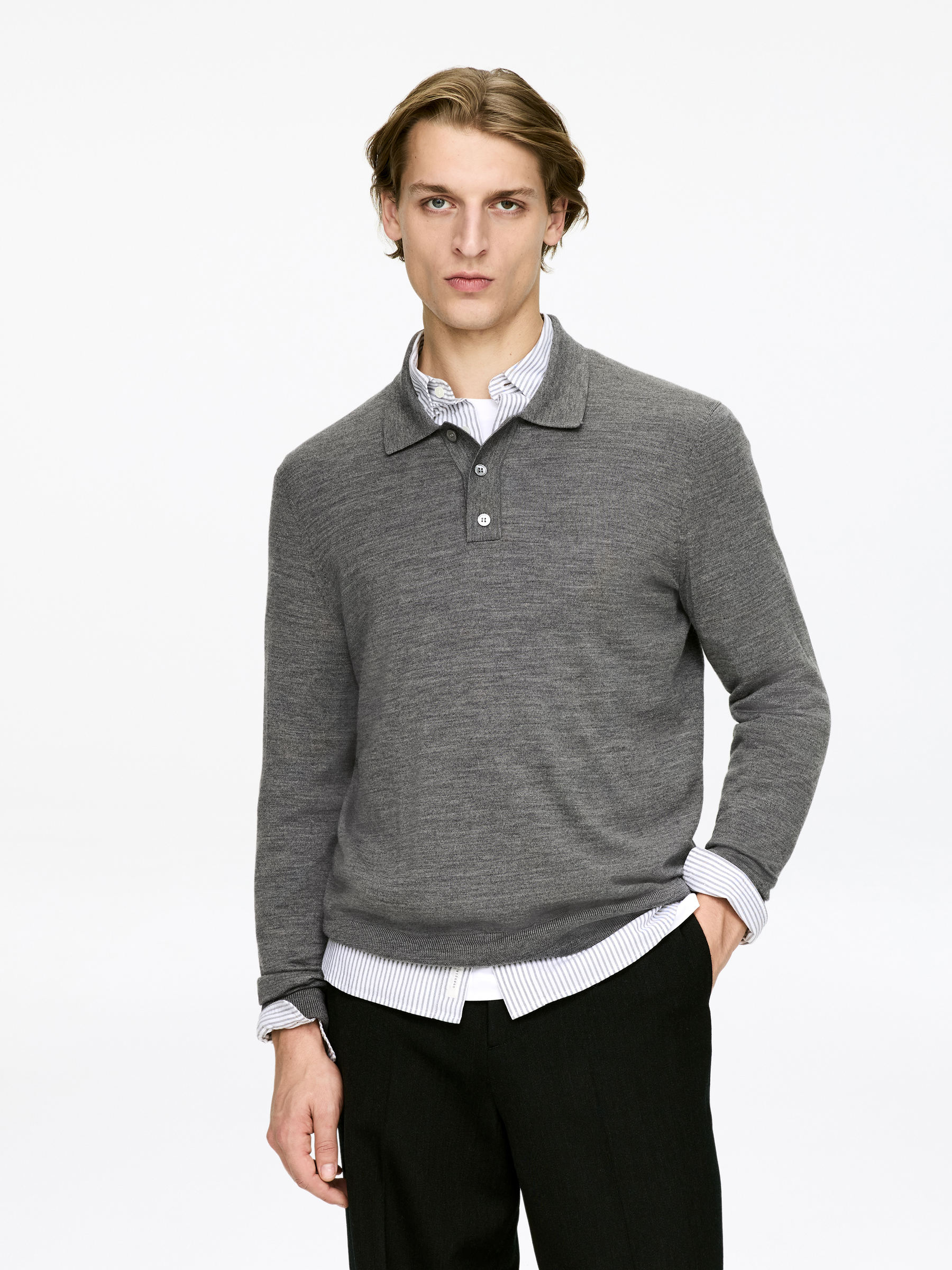 Merino Polo Jumper-#828282-13242