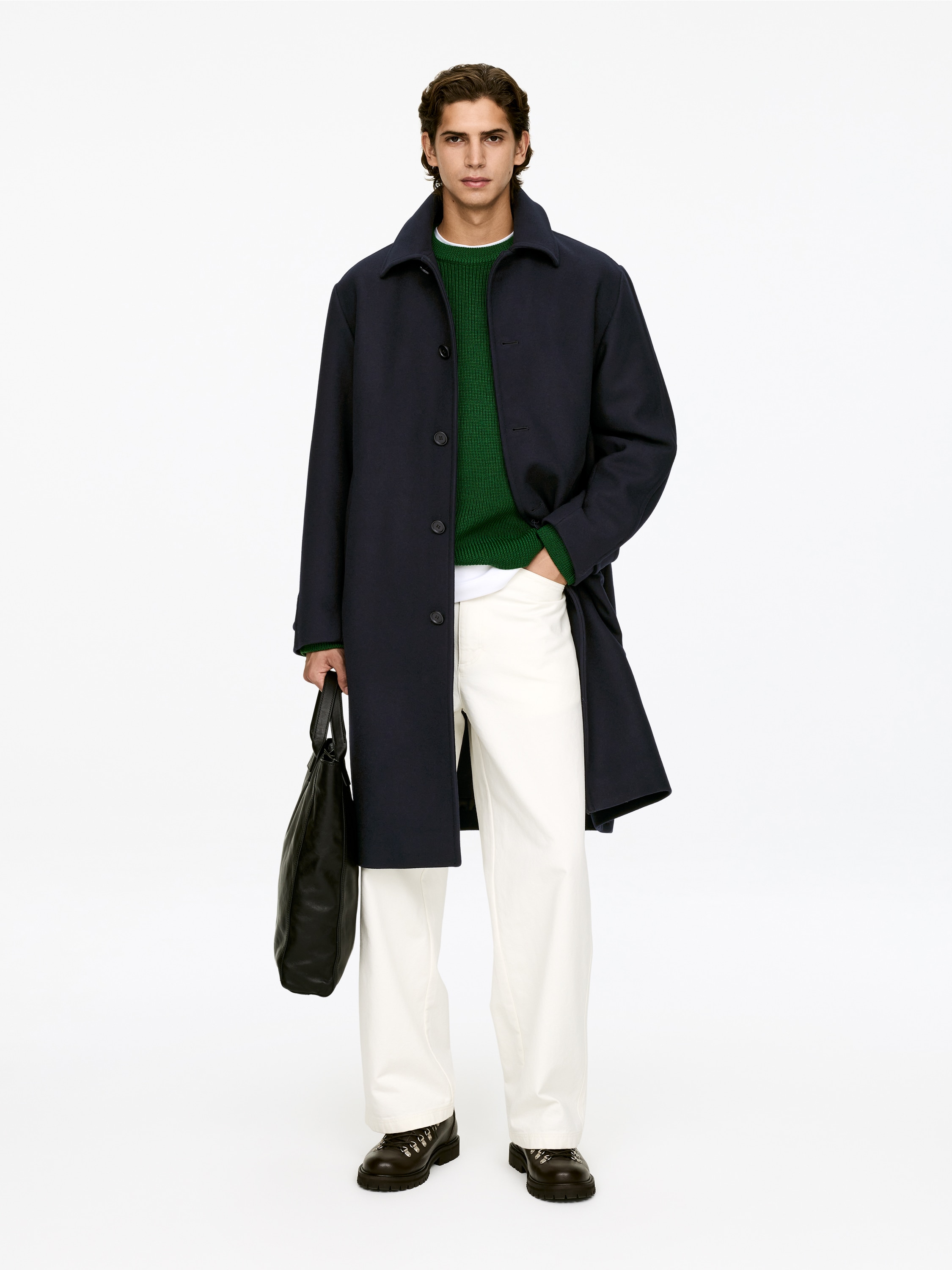 Kabát z vlněné směsi Doublé - Tmavě modrá/Tmavě hnědá