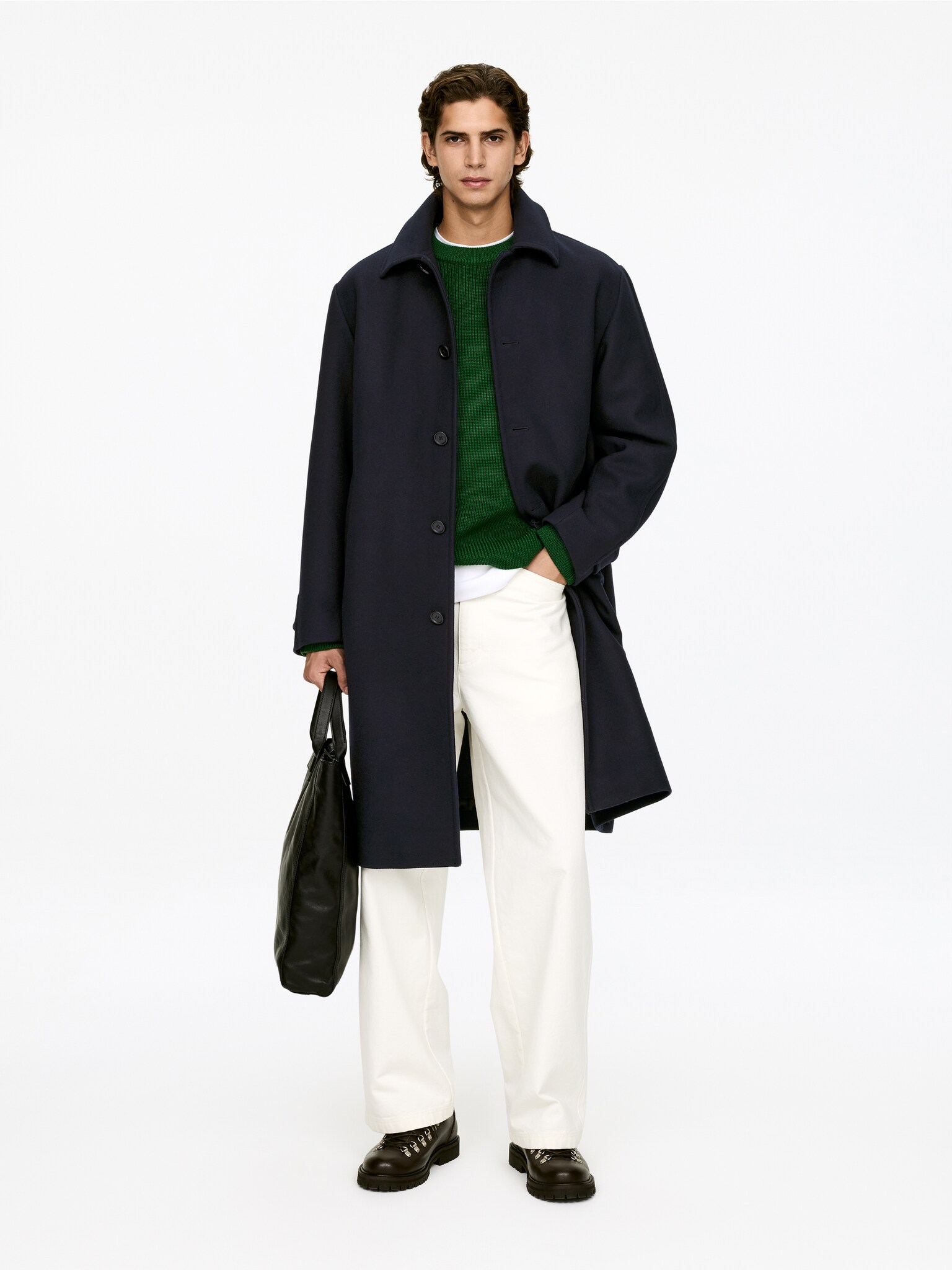 Cappotto in tessuto doppiato di misto lana - Blu scuro