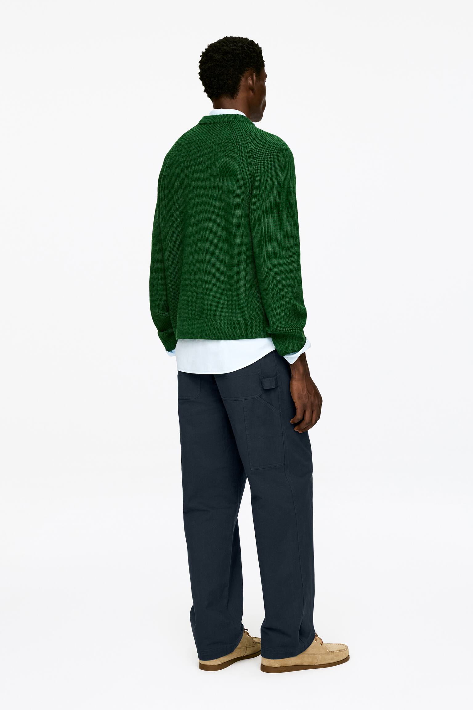 Ruimvallende canvas broek - Donkerblauw/Gebroken wit - 4