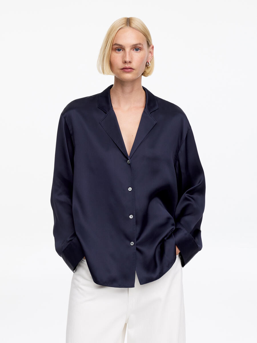 ARKET Women's  Silk Satin Shirt Blue,  size M