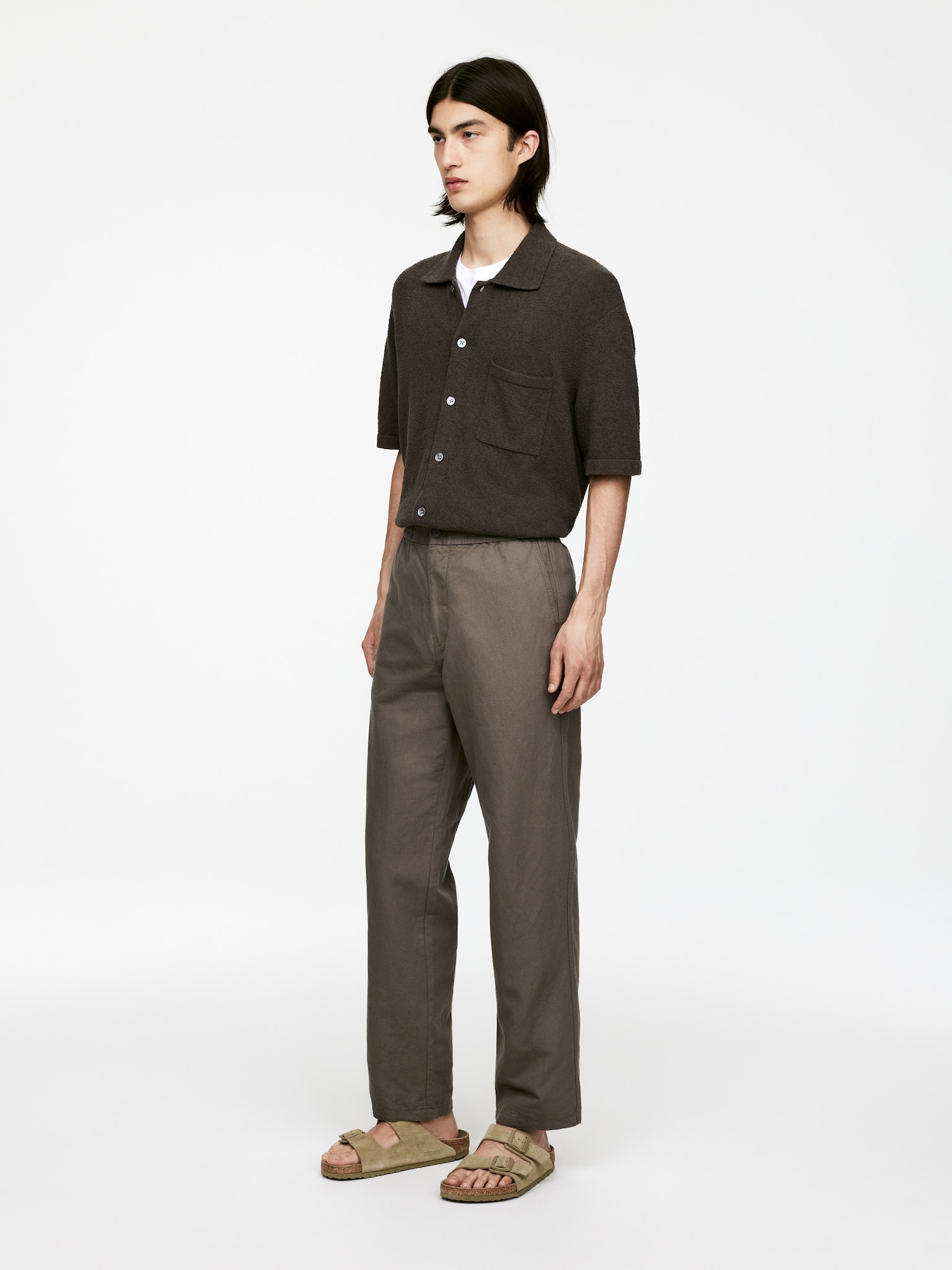 Pantalon en mélange de lin - Taupe/Beige/Vert kaki/Bleu foncé - 6