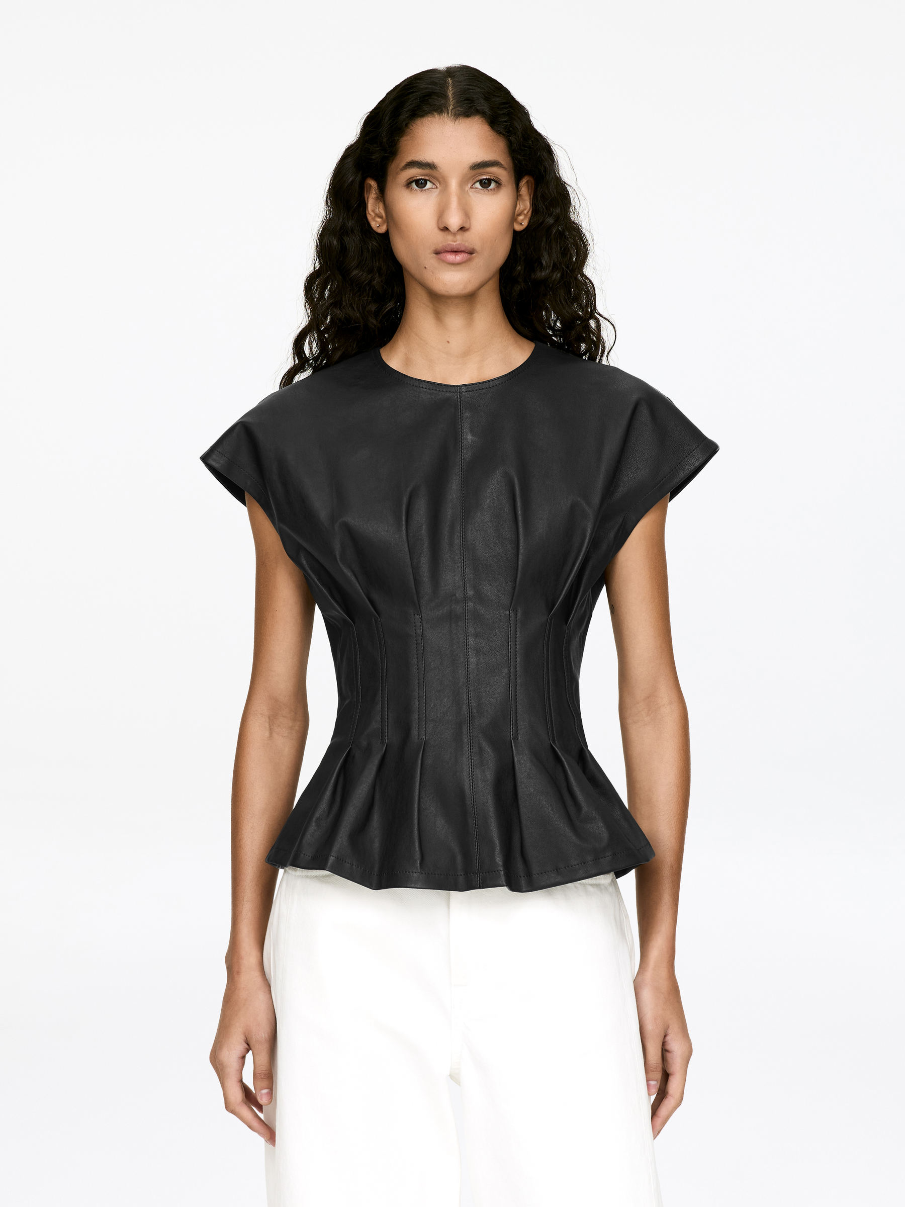 Pleated Leather Top-#272627-17536