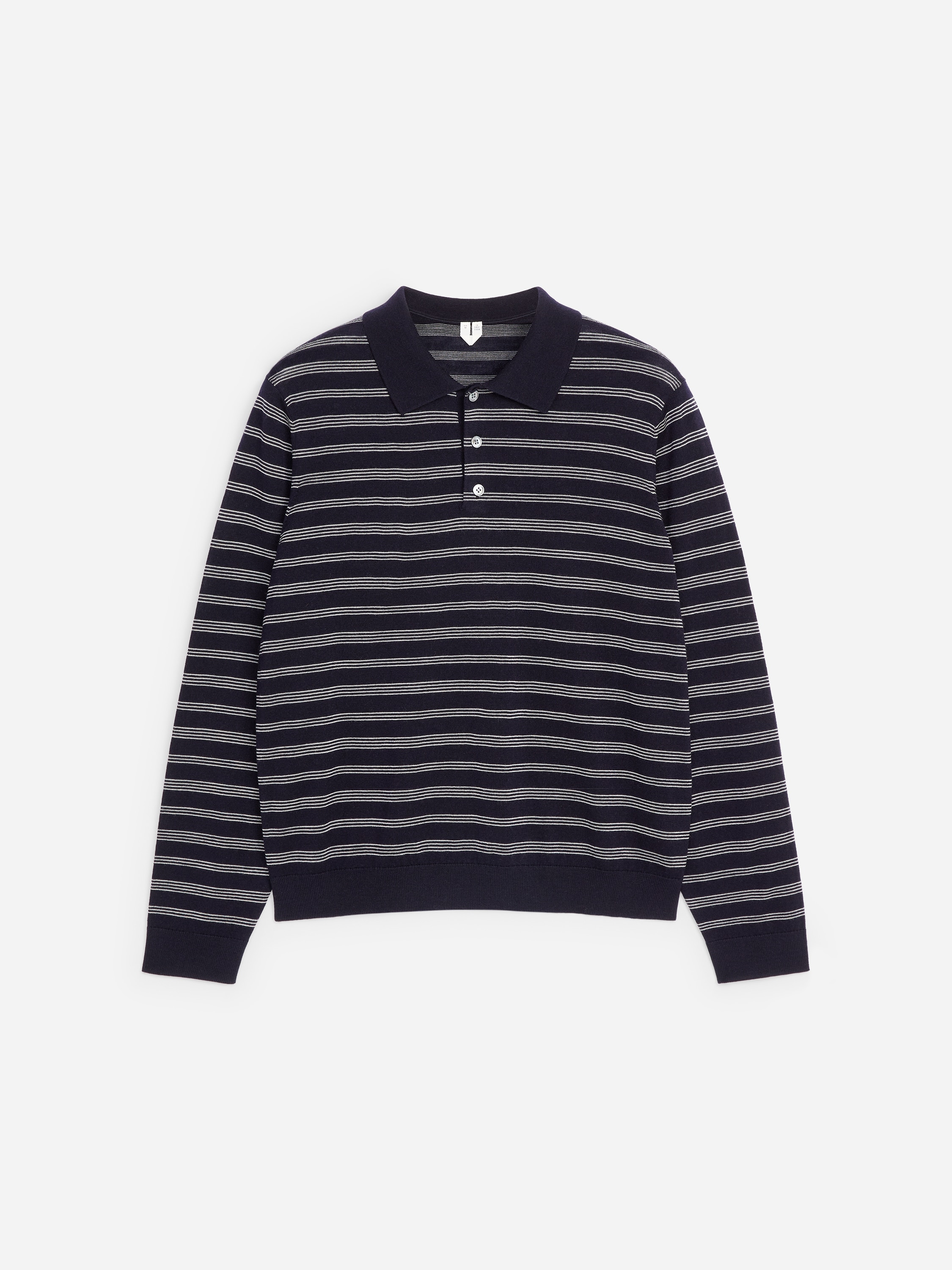 Polopullover aus Merinowolle - Dunkelblau/Weiß