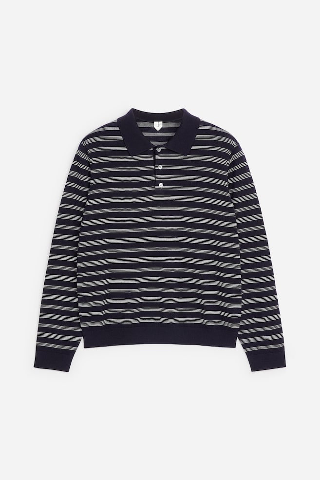 Maglione in stile polo in lana merino - Blu scuro/Bianco - 1