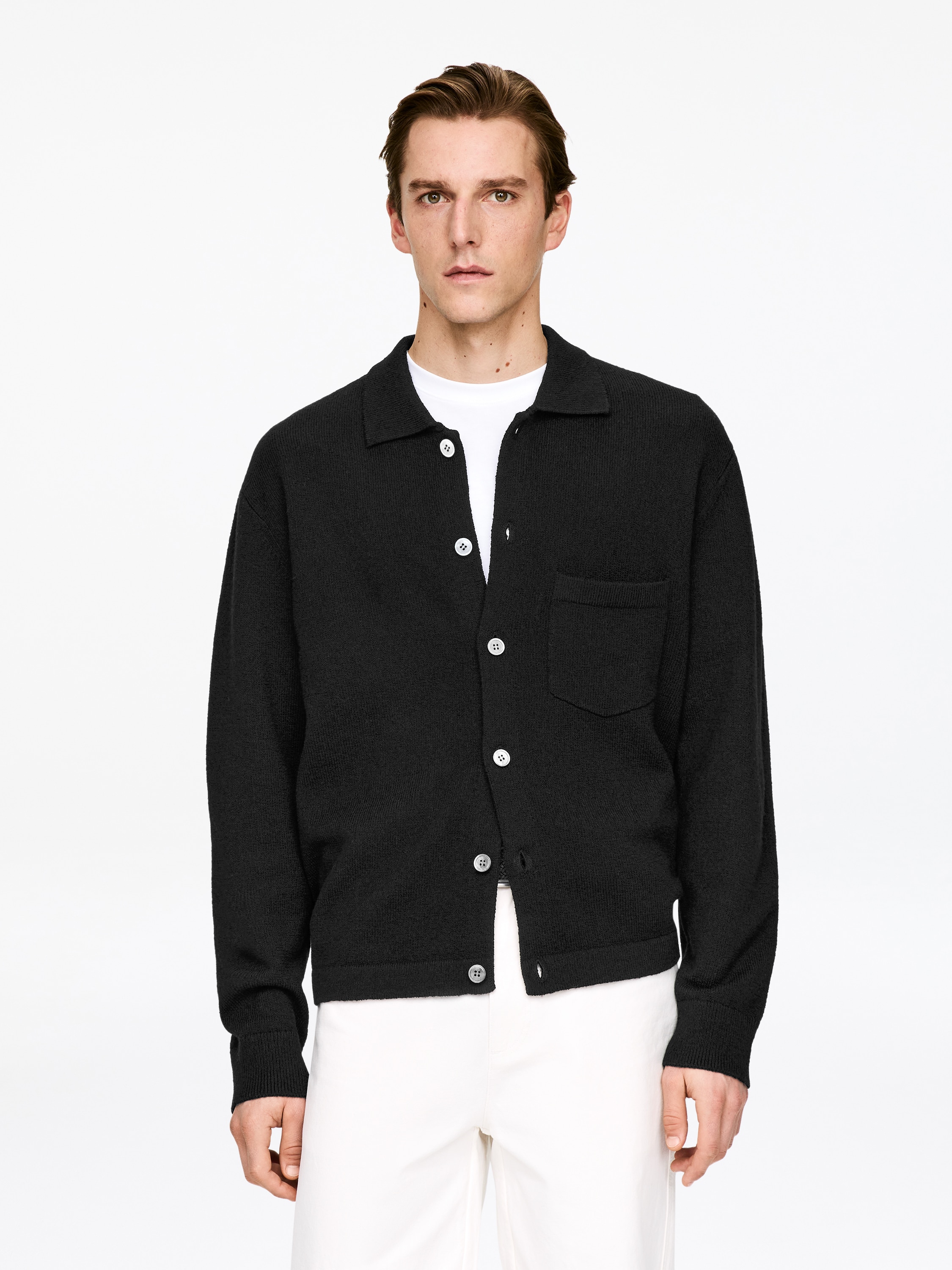Textured Cotton-Wool Blend Cardigan - Black