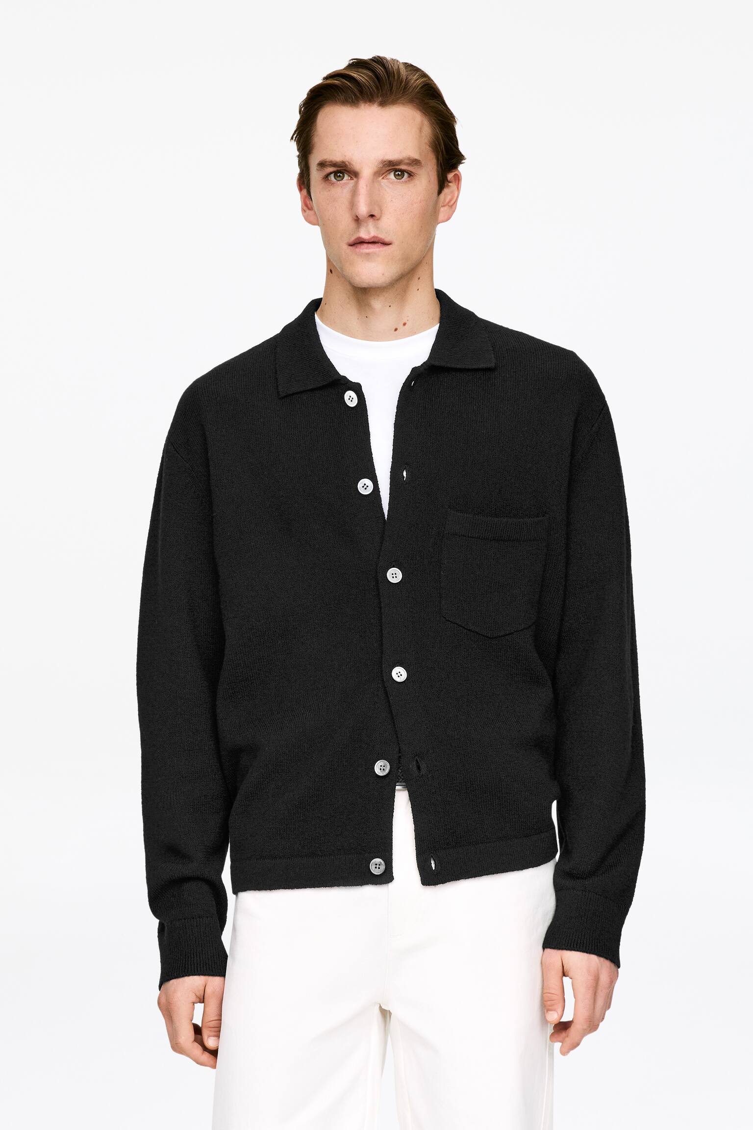 Vest met structuur van een katoen-wolmix - Zwart - 1