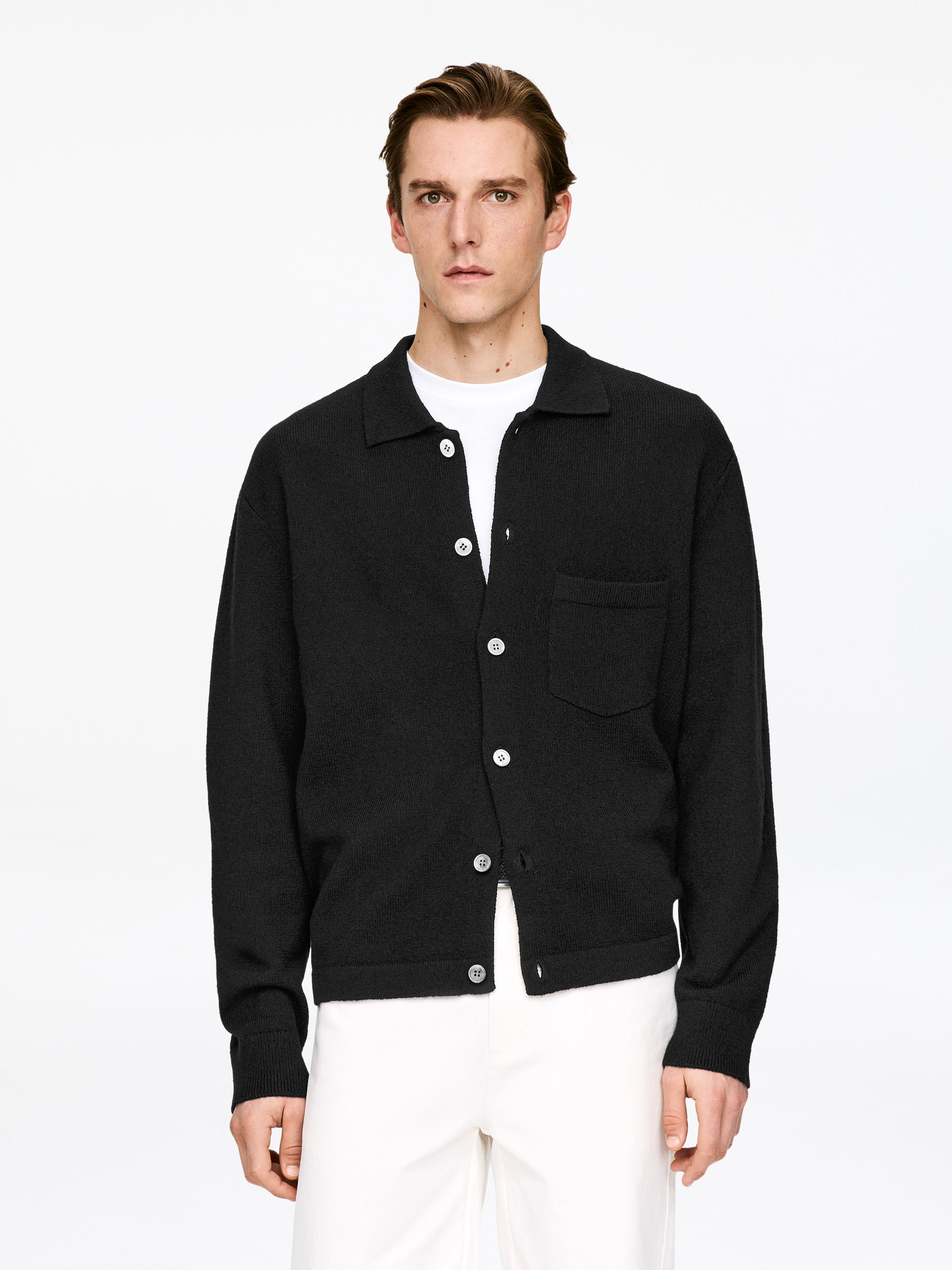 Gilet texturé en coton et laine mélangés-#272627-17793