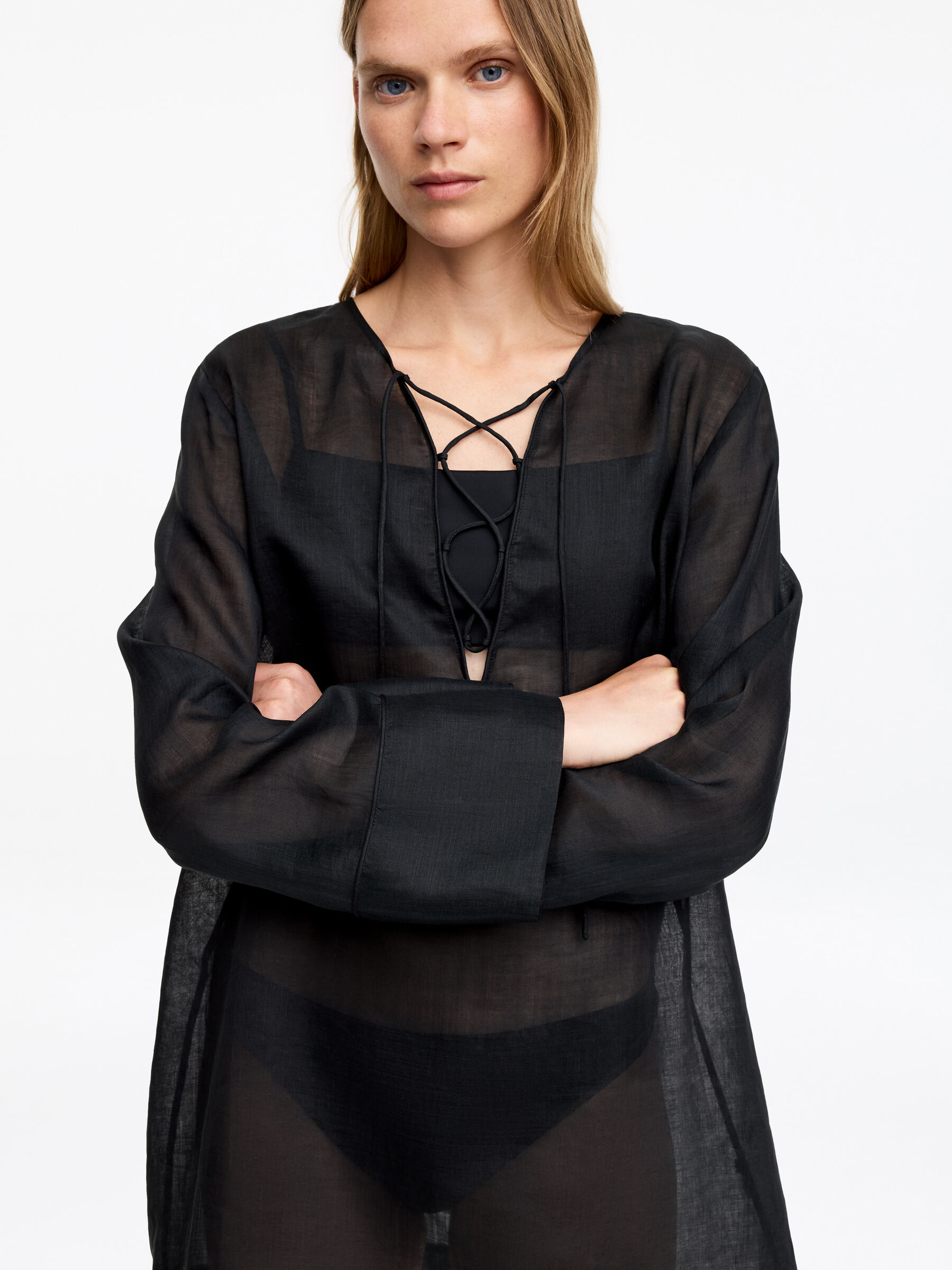 Vestido de playa de ramio - Negro - Corte relajado - Women - StillMedia/Lookbook - 4