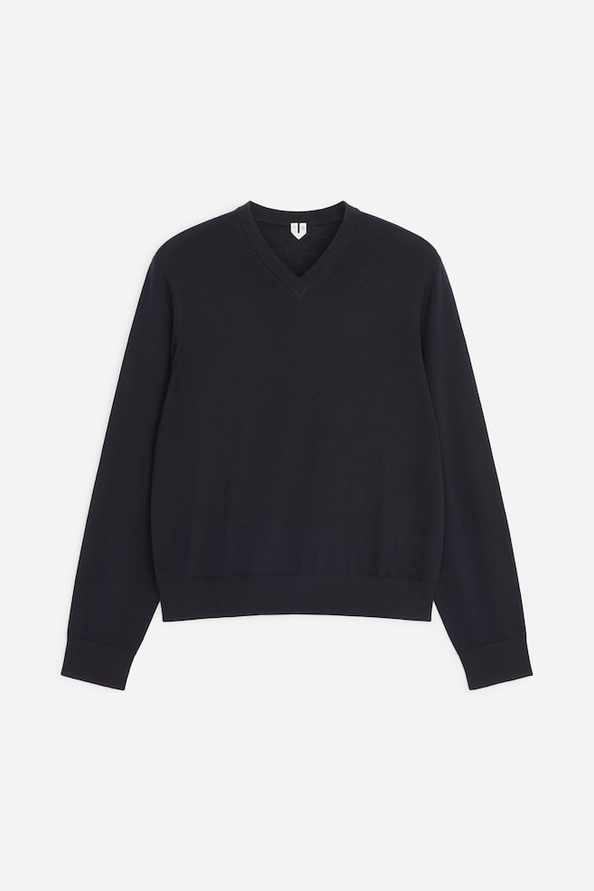 Jersey de lana merino con cuello de pico - Azul/Beige/Verde oscuro - 1