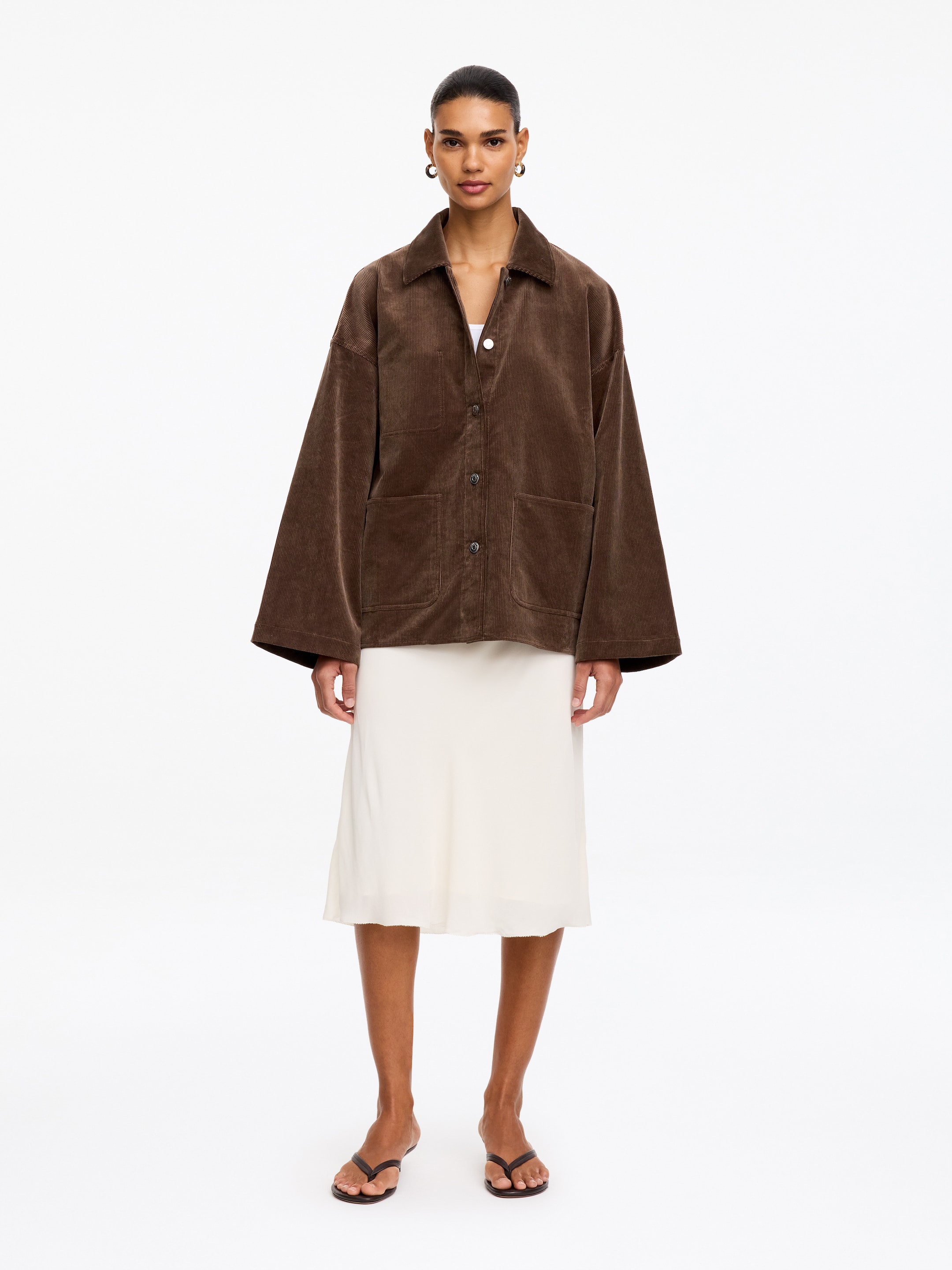 Relaxed Corduroy Overshirt-Beige-19918