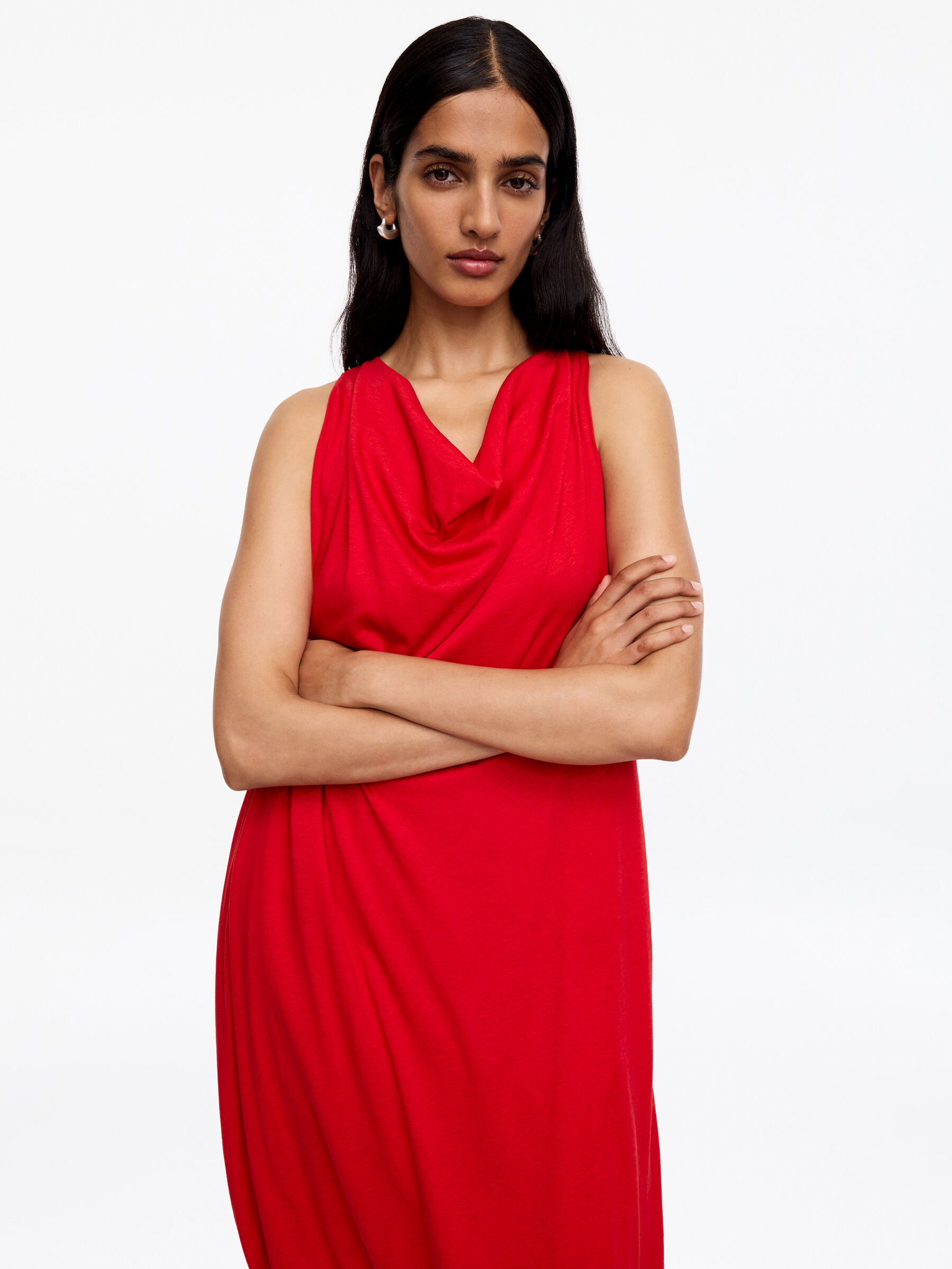 Draped Balloon Dress - Red - Regular fit - Women - StillMedia/Lookbook - 2