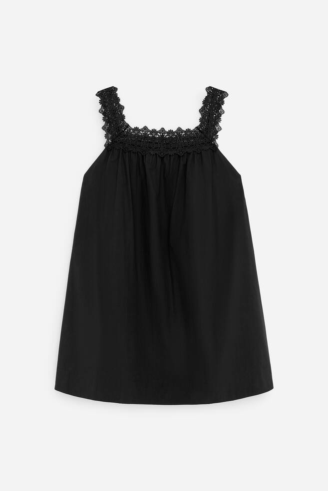 Baumwollkleid mit Spitzenbesatz - Schwarz - 1