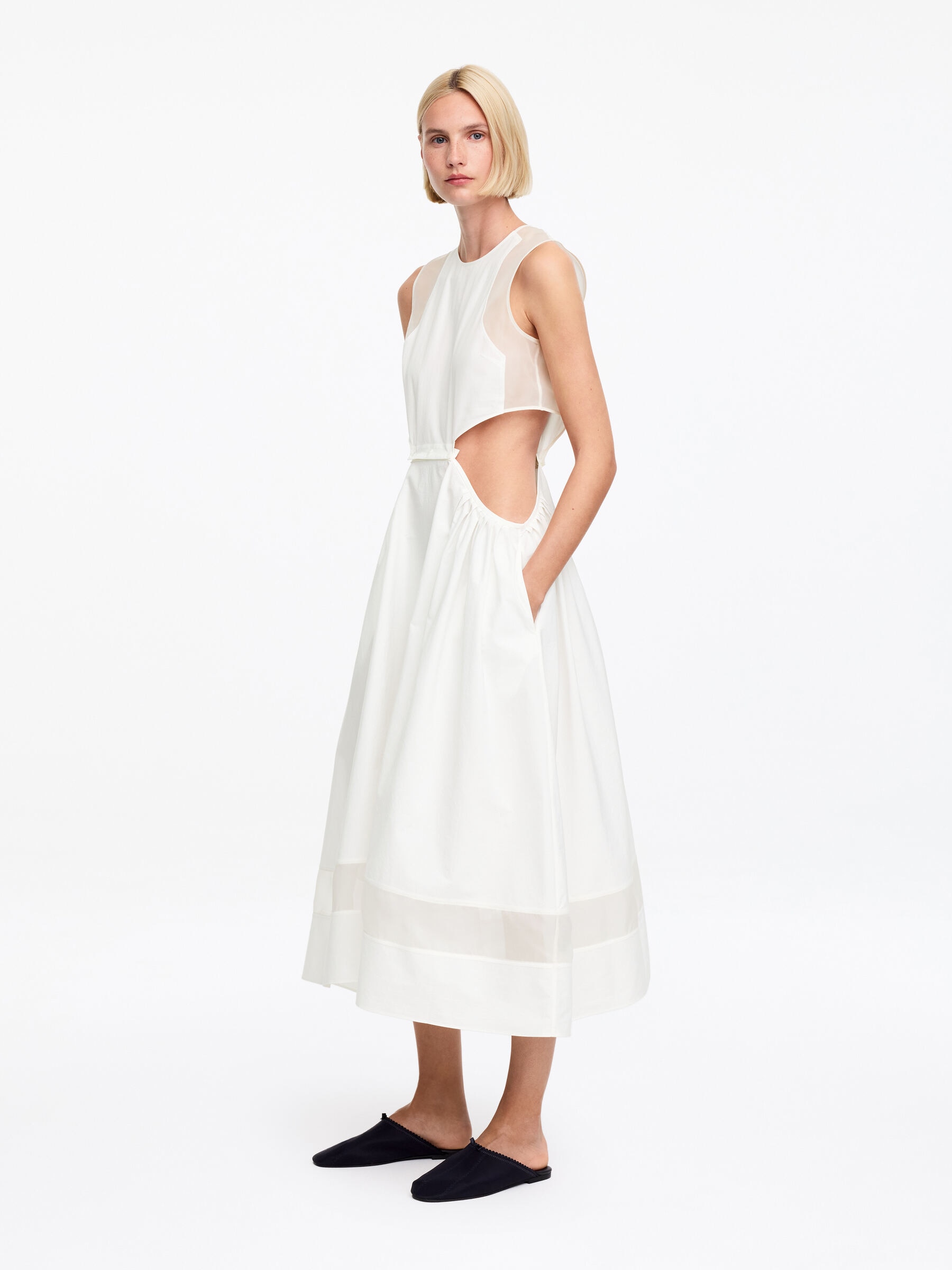 ARKET and Laila Gohar Apron Dress - Off-White - Regular fit - Women - StillMedia/Lookbook - 4