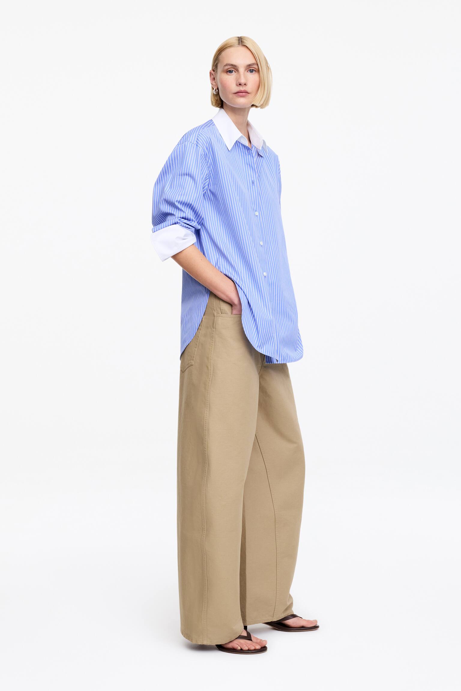 Katoenen broek met barrel-pijpen - Beige - 5