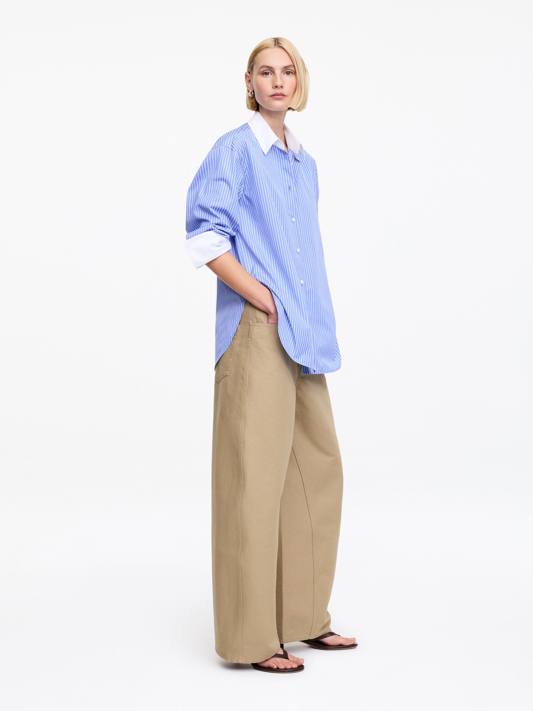 Barrel leg bomullsbyxor - Beige - Loose fit - Women - StillMedia/Lookbook - 2