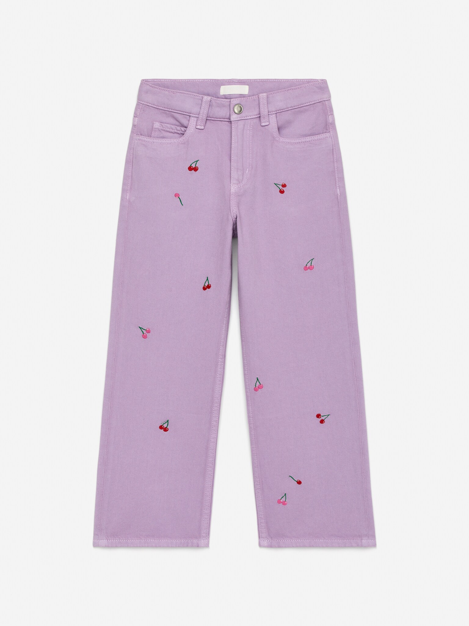 Pantaloni din denim brodați - Lila/Cireșe