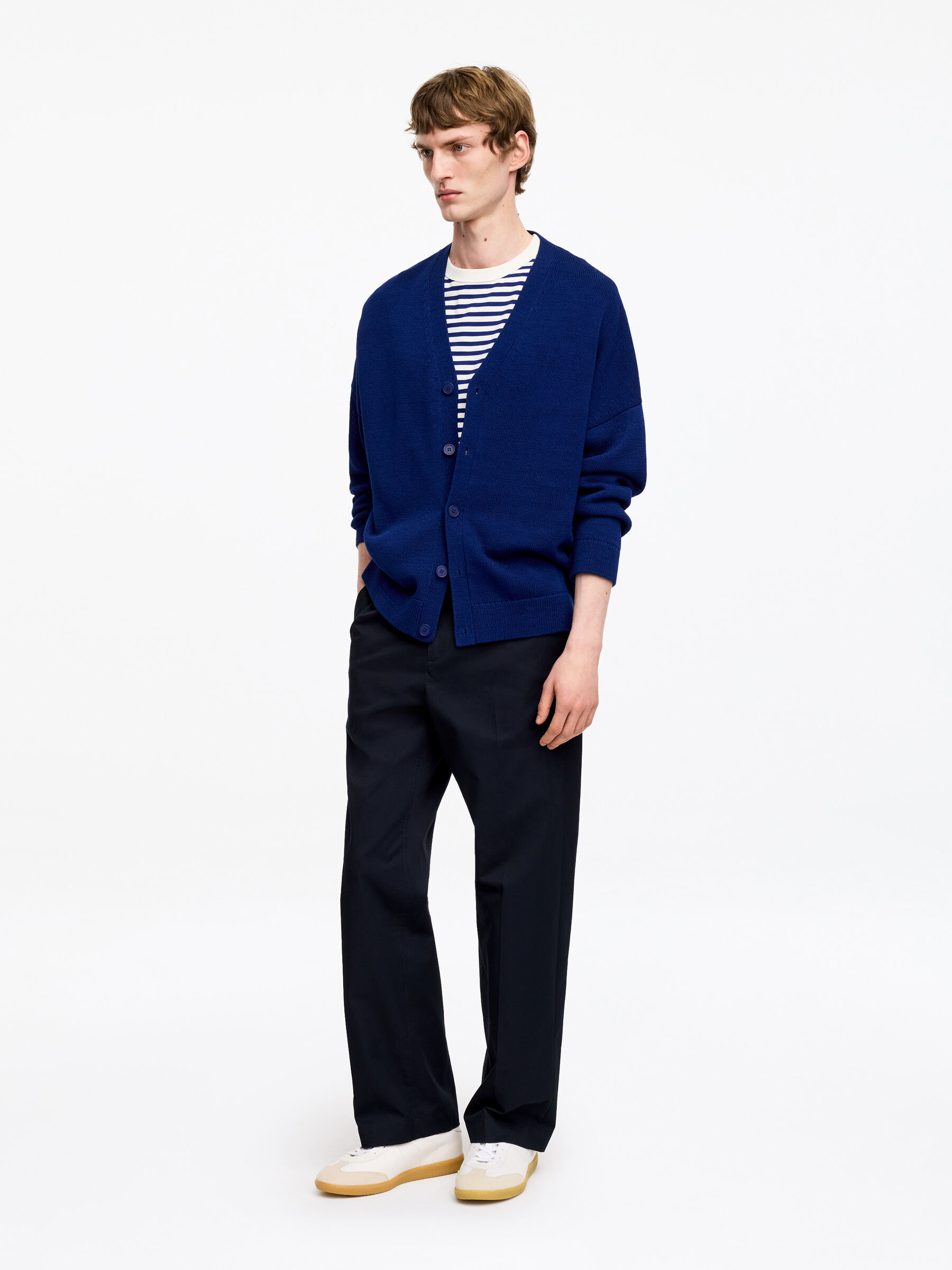 Relaxed Cotton T-Shirt - Dark Blue/Off White - Relaxed fit - Men - StillMedia/Lookbook - 5