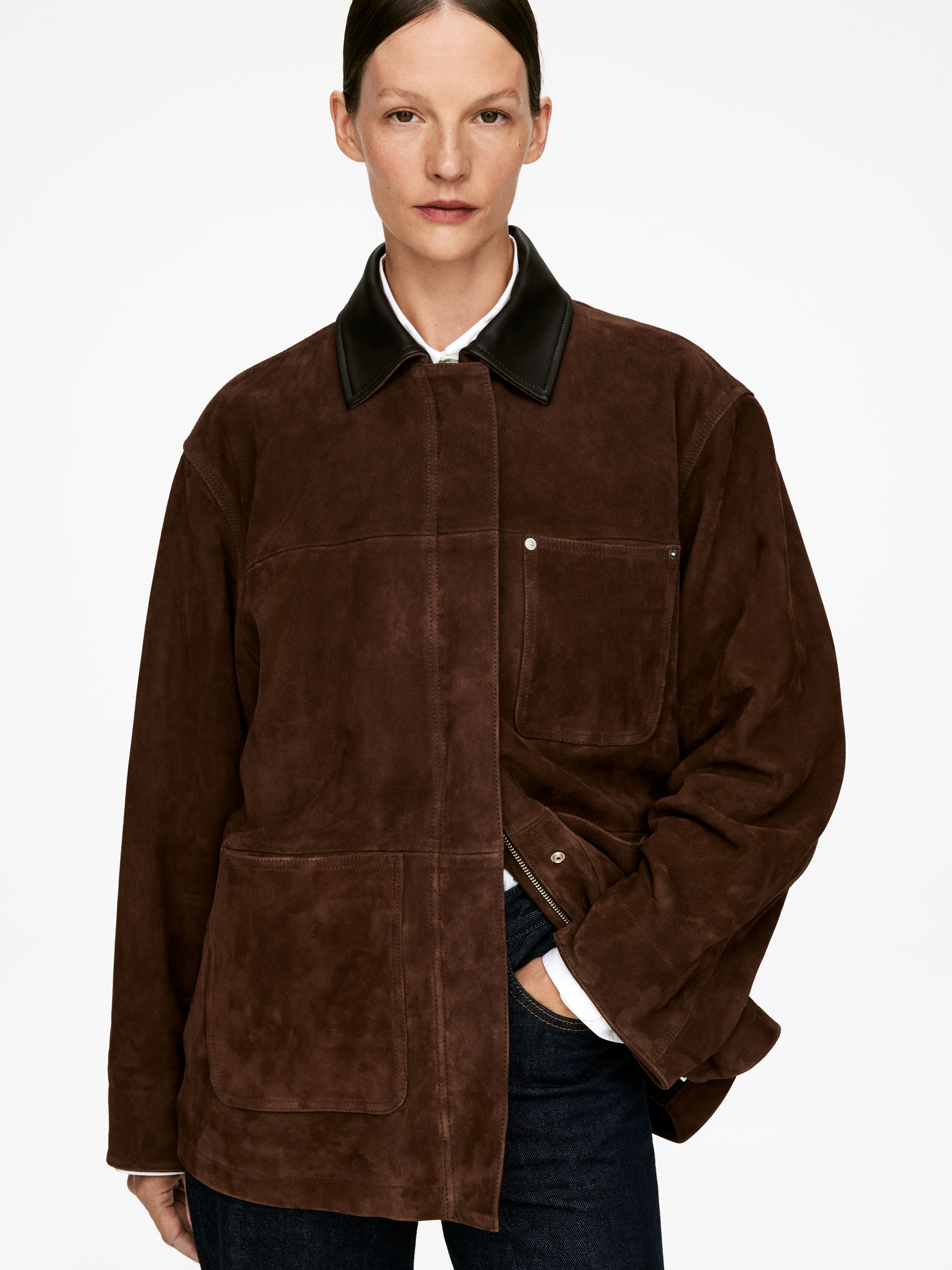 Suede Jacket - Dark Brown - Oversized - Women - StillMedia/Lookbook - 5