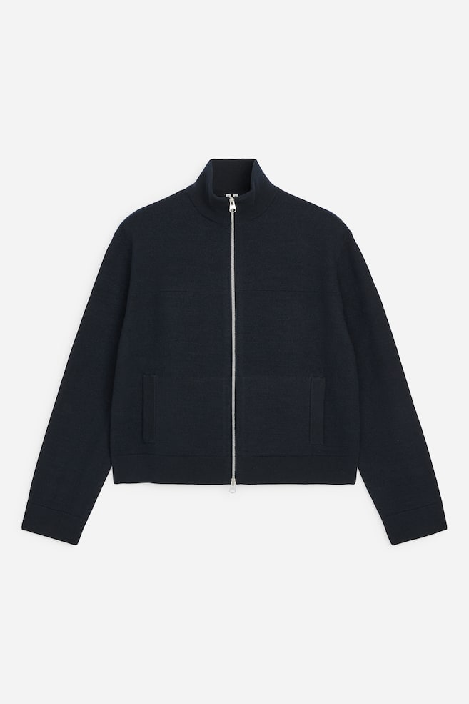 Wool Zip Jacket - Dark Navy/Brown - 1