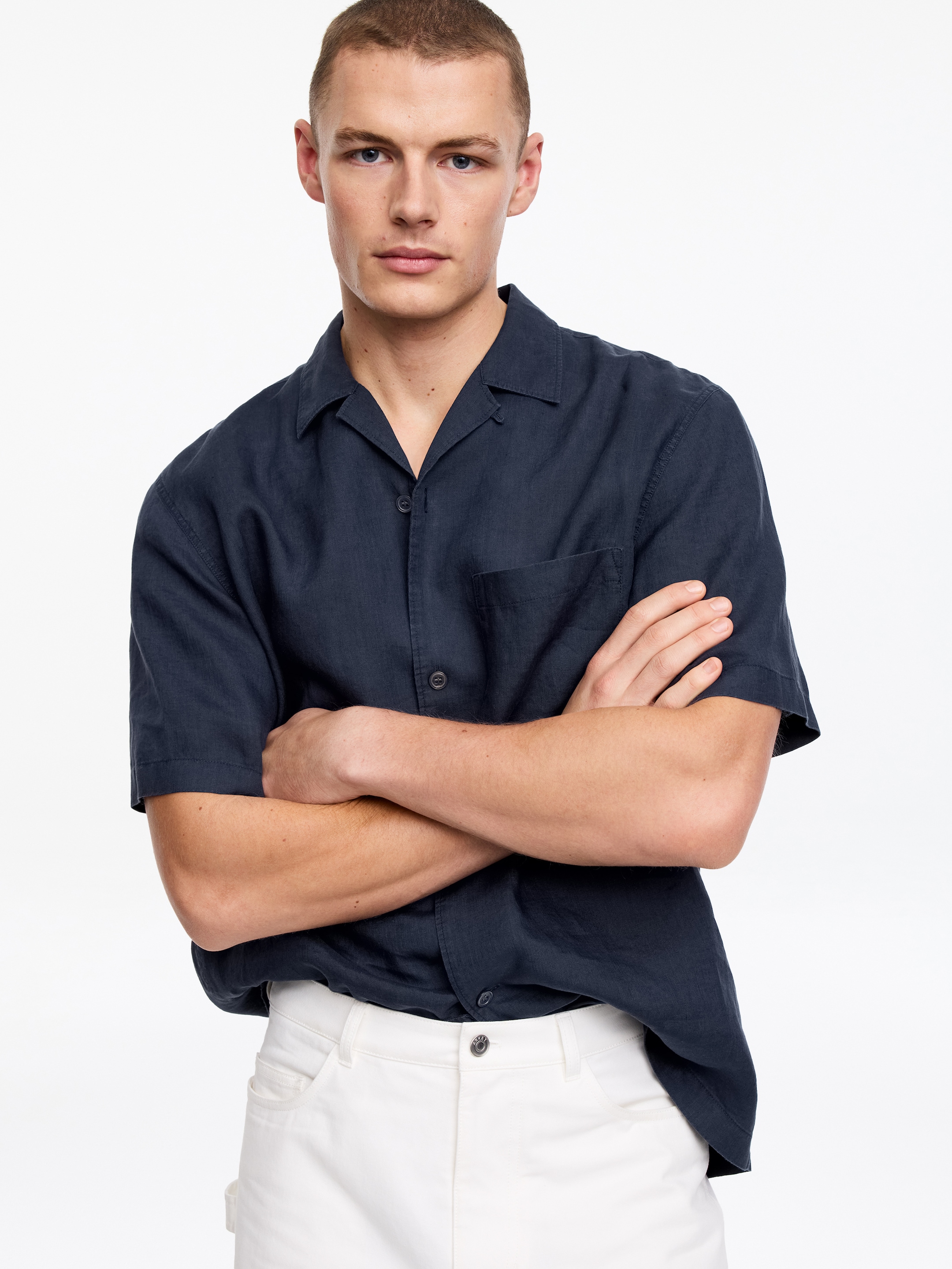 Camisa resort de lino - Azul oscuro - Corte relajado - Men - StillMedia/Lookbook - 4
