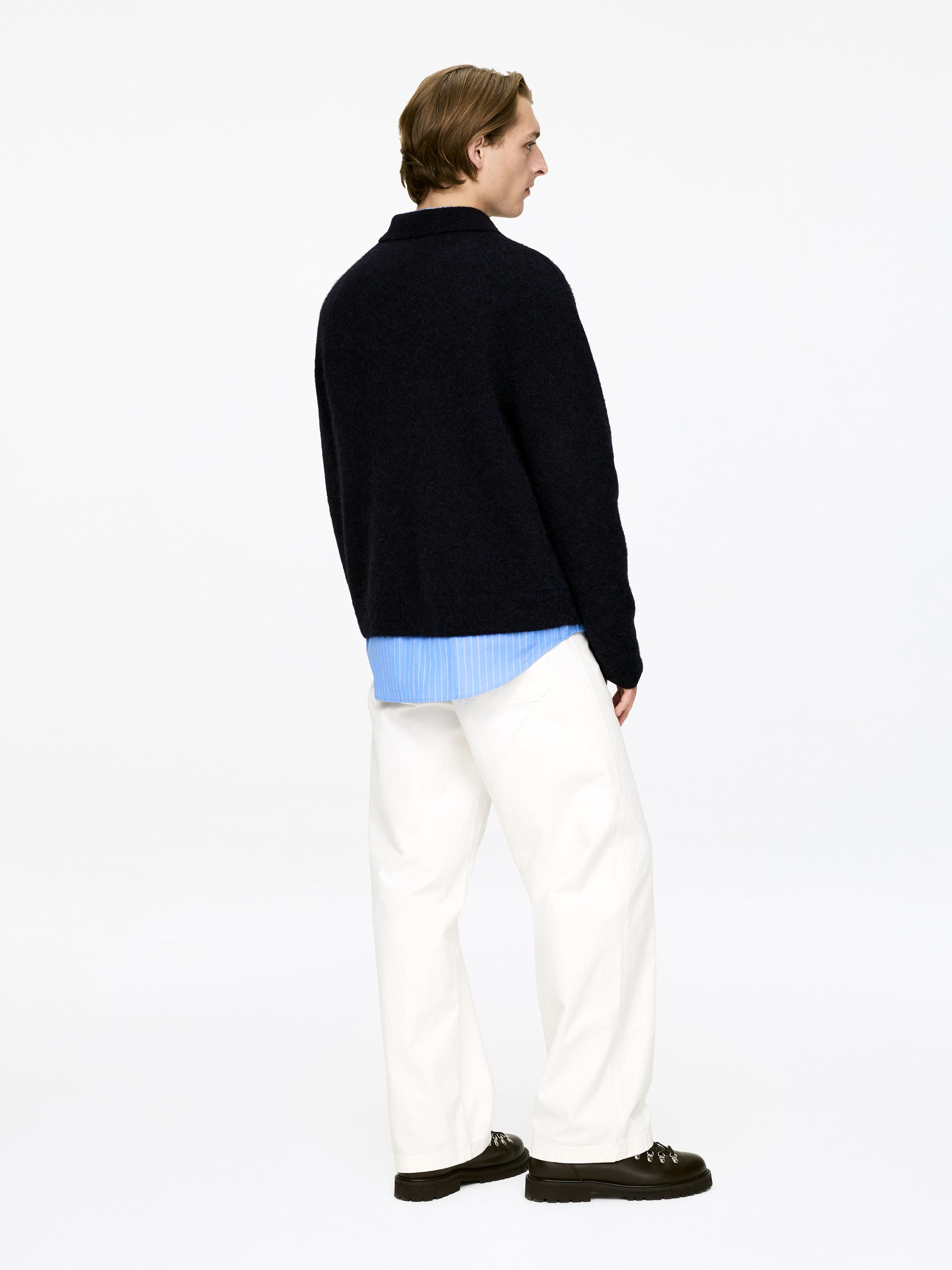 Alpaca Wool Blend Polo Shirt - Dark Blue - Loose fit - Men - StillMedia/Lookbook - 3