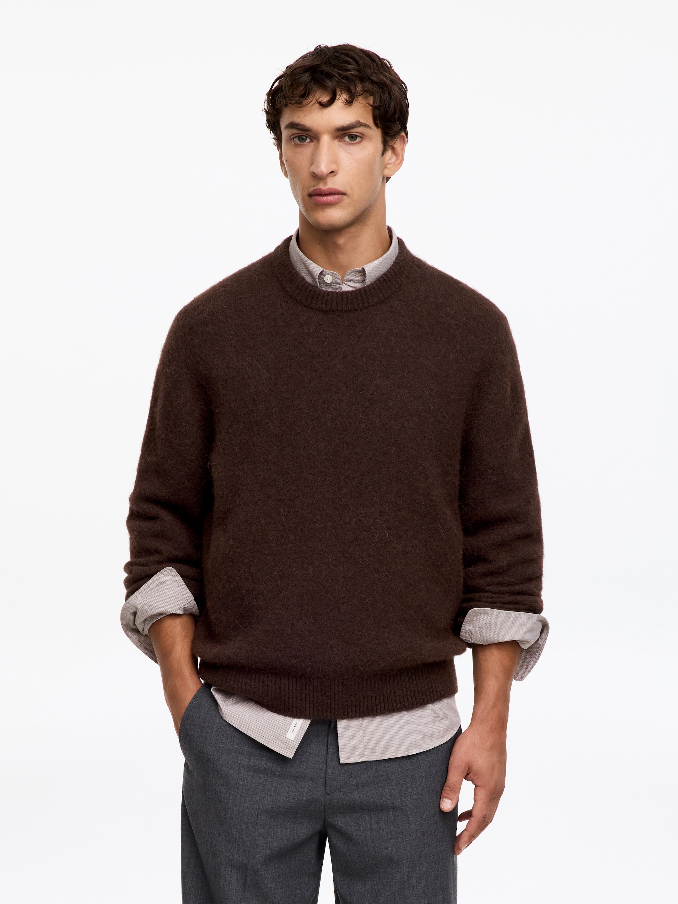 Maglione in misto alpaca e lana merino-Brown-19914