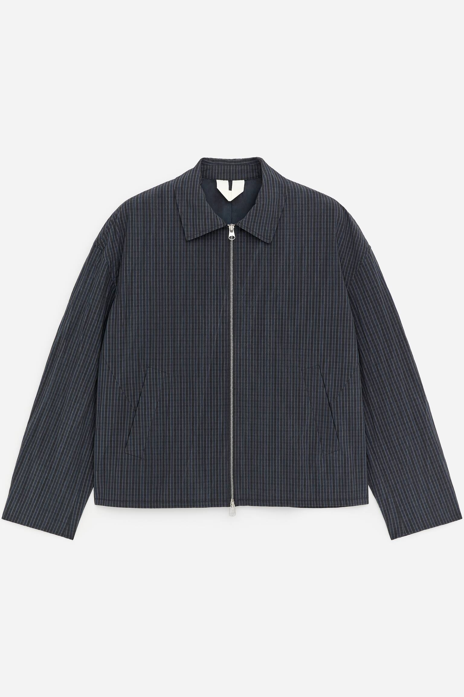 Giacca con cerniera in misto cotone - Blu scuro/Motivo a quadri - 2