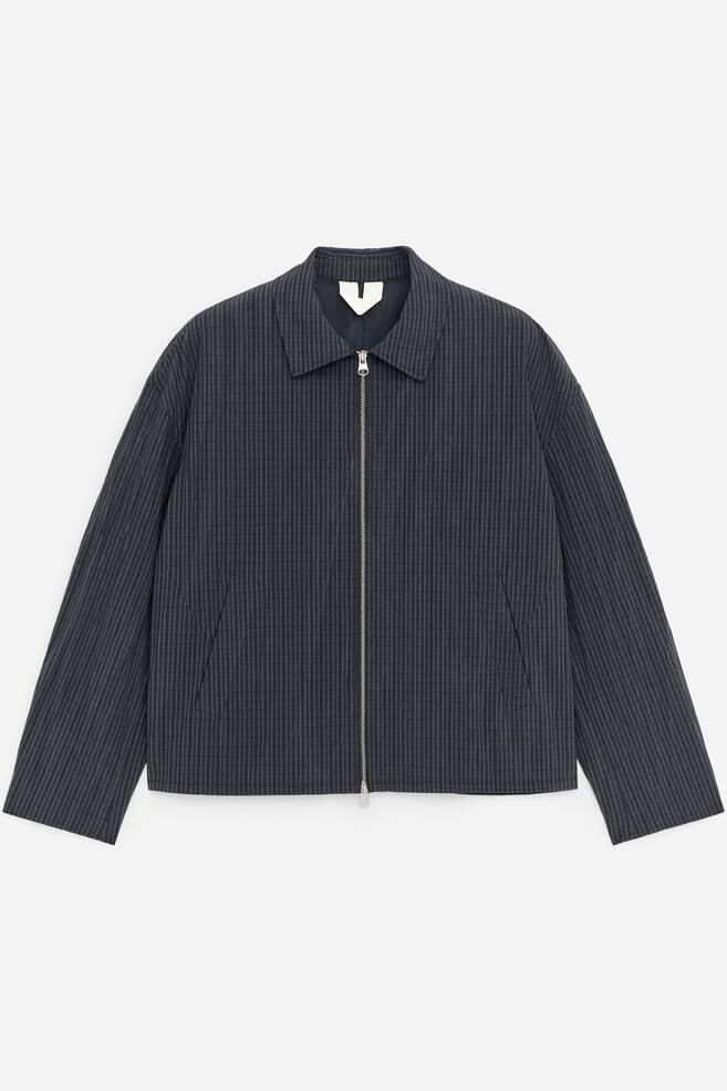 Cotton Blend Zip Jacket - Dark Blue/Checkered - 1