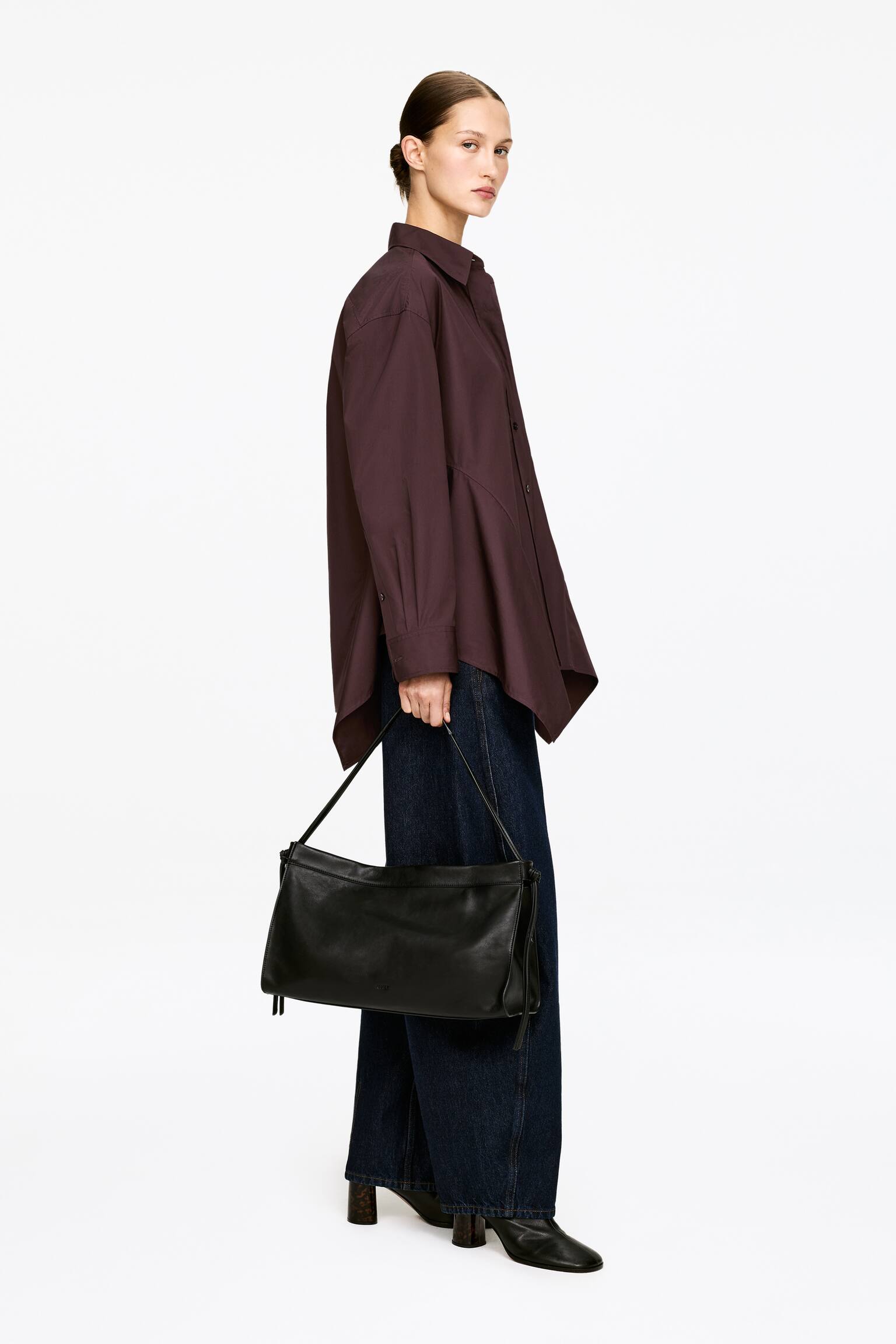 Cămașă din bumbac cu volane - Maro închis - 5