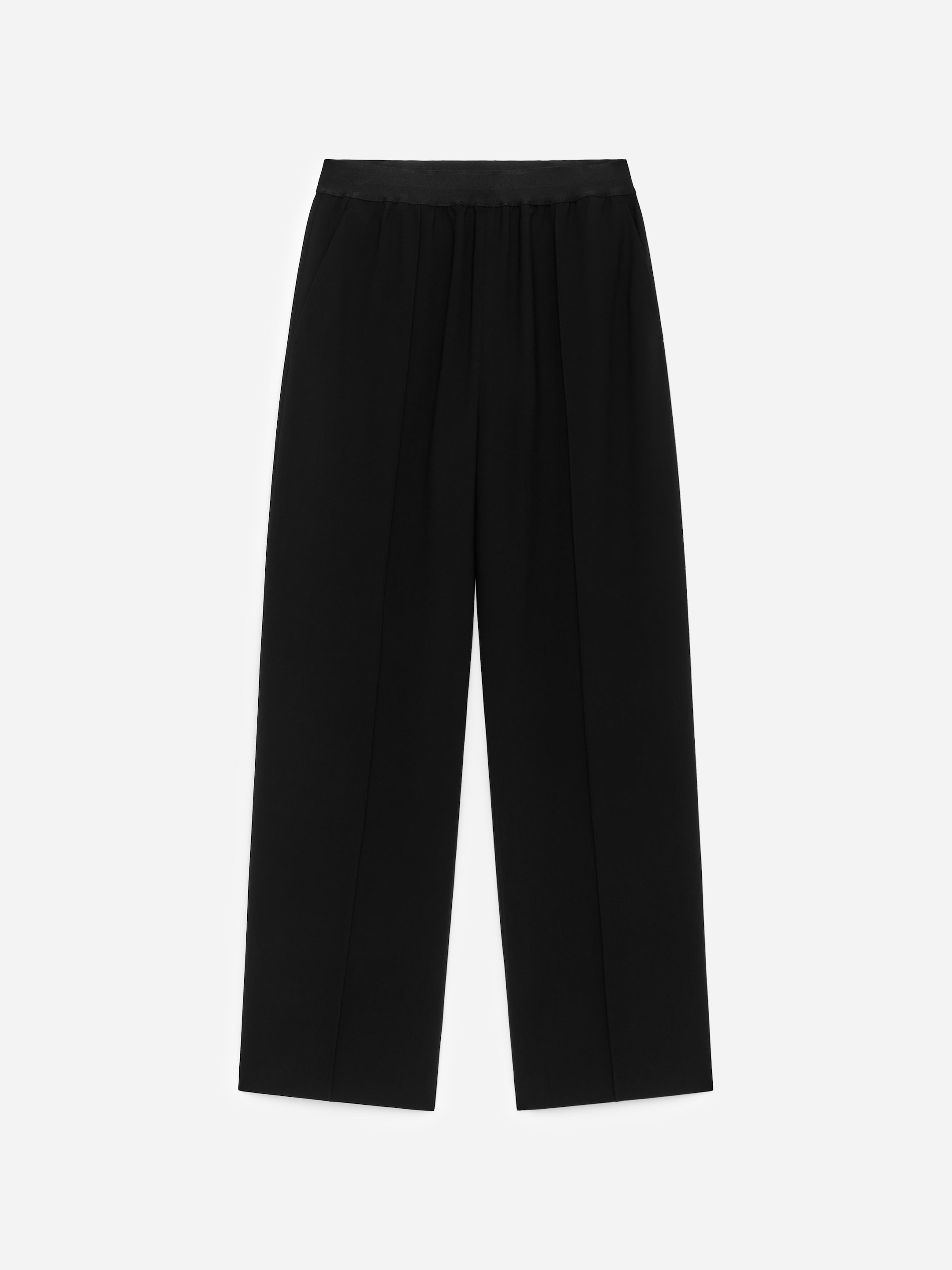 Elastic-Waist Twill Trousers-Black-17488