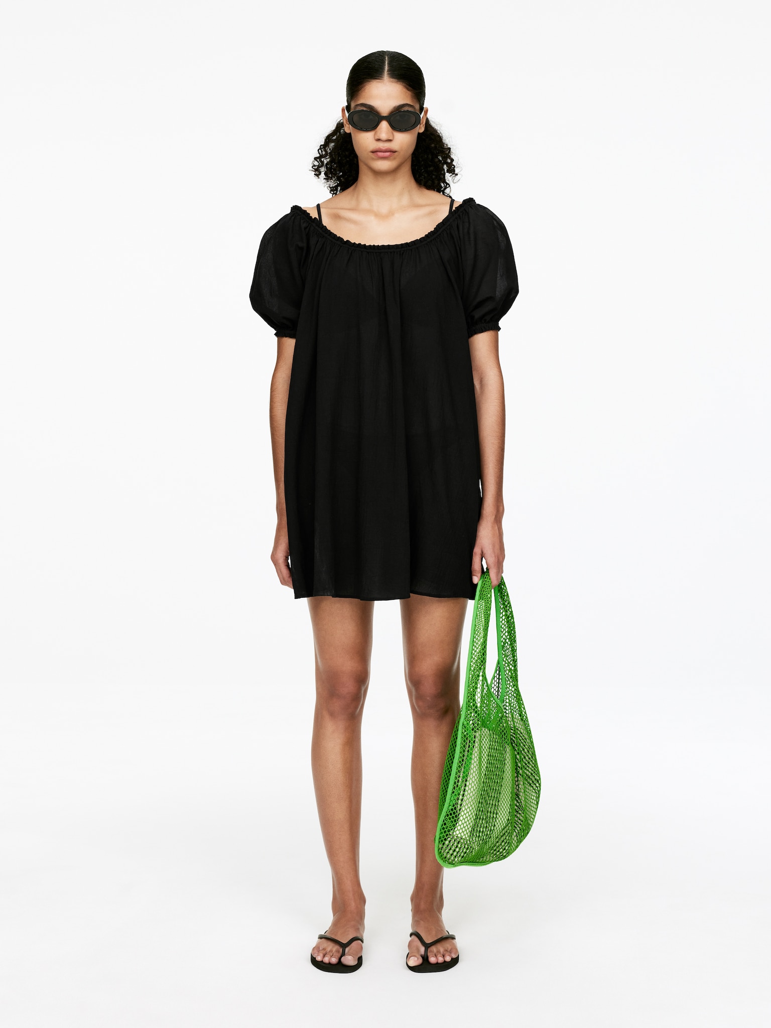 Rochie de plajă din voal de bumbac - Negru/Off White
