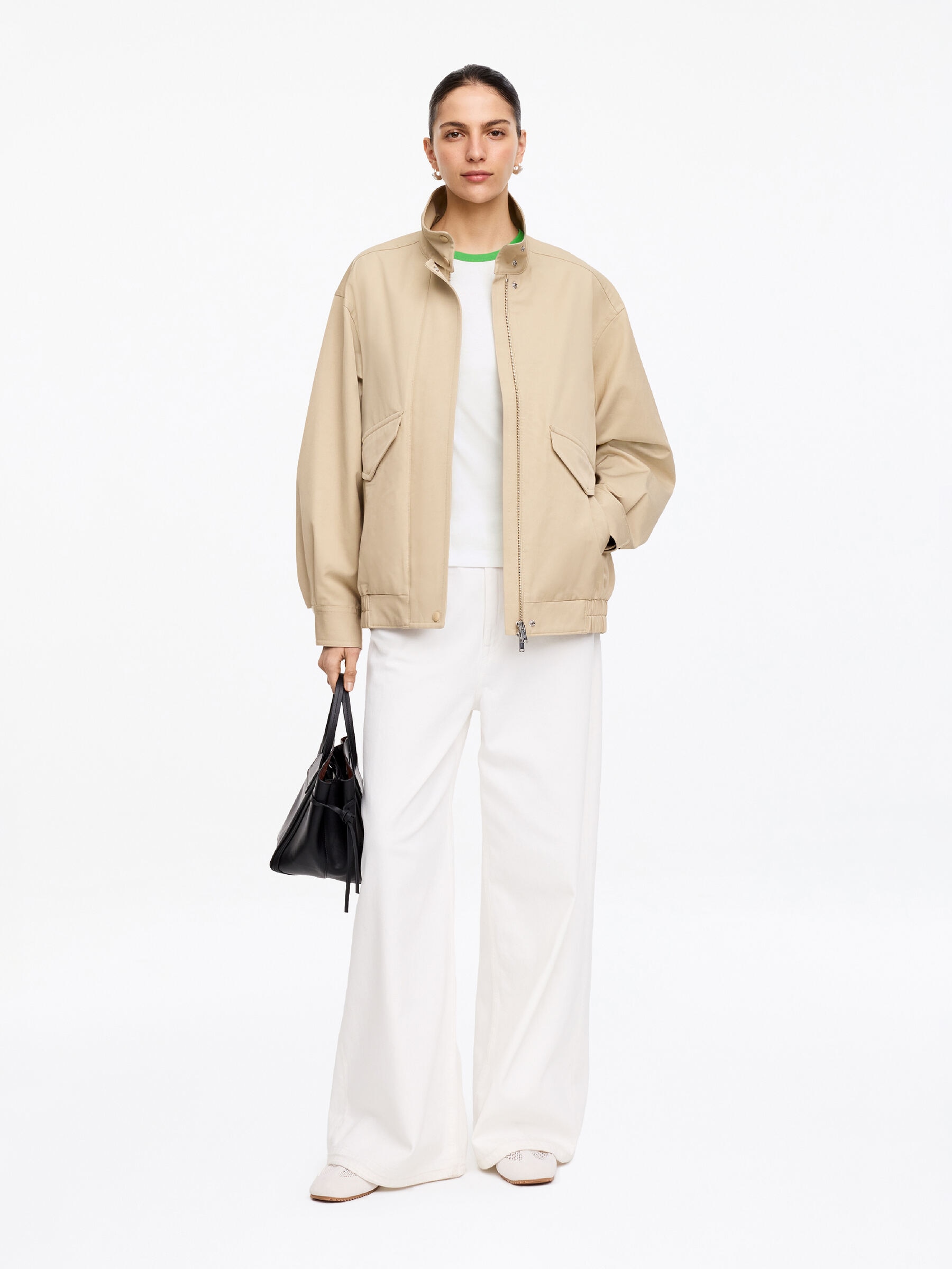 Prążkowany T-shirt - Biały/Zielony - Wąski fason - Women - StillMedia/Lookbook - 5