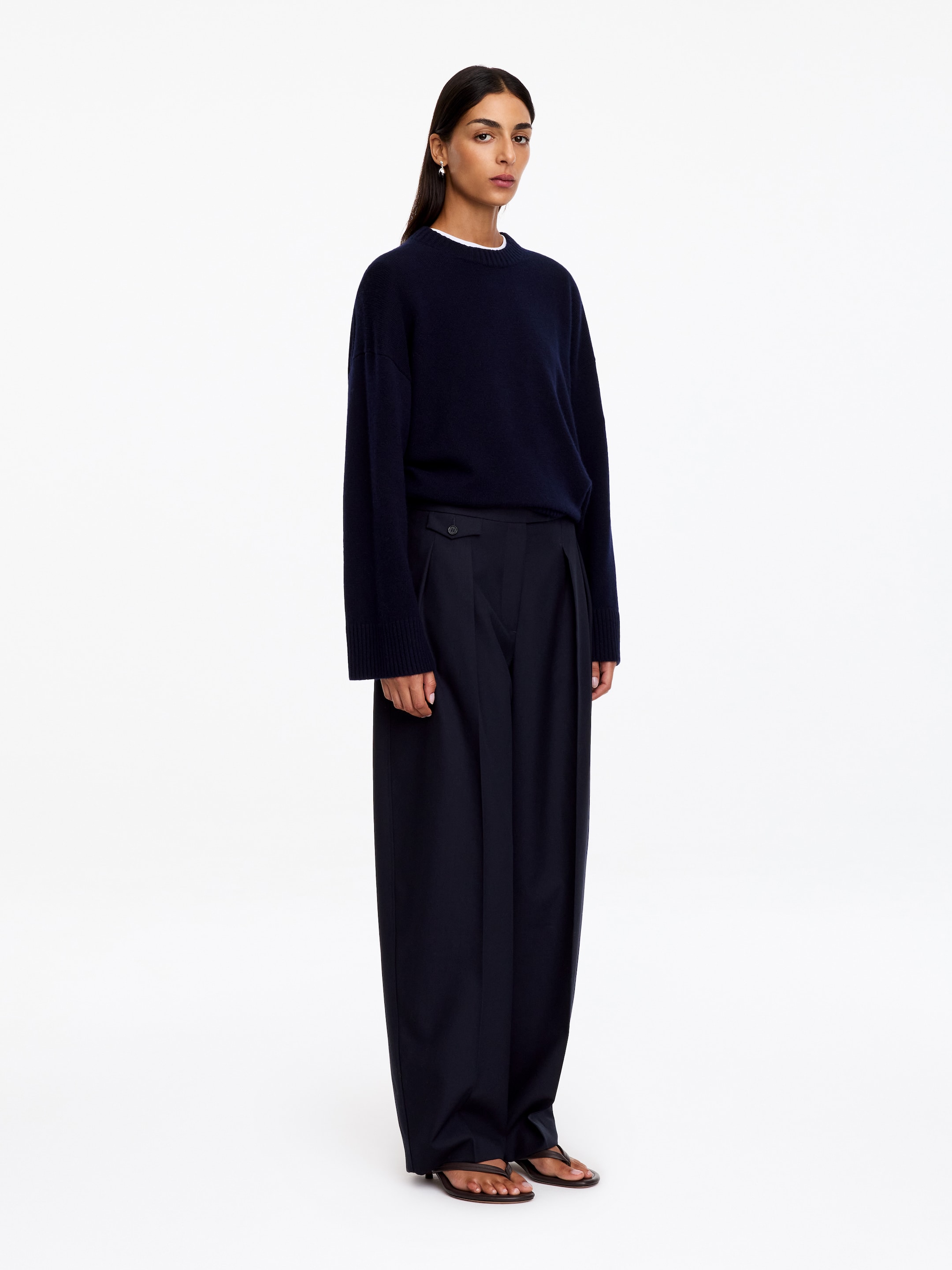 Hopsack Wool Trousers - Dark Blue - Regular fit - women - StillMedia/Lookbook - 5