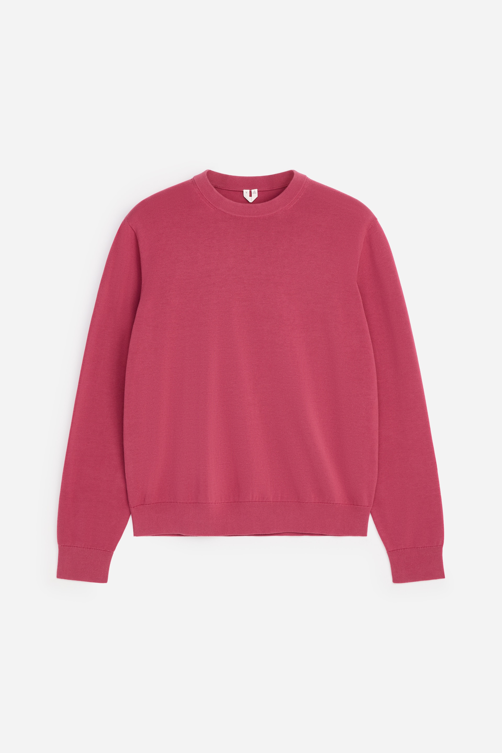 Grotere afbeelding bekijken: Een diep roze crewneck sweatshirt toont zijn voorkant, met een geribde kraag, lange mouwen met geribde manchetten en een geribde zoom.