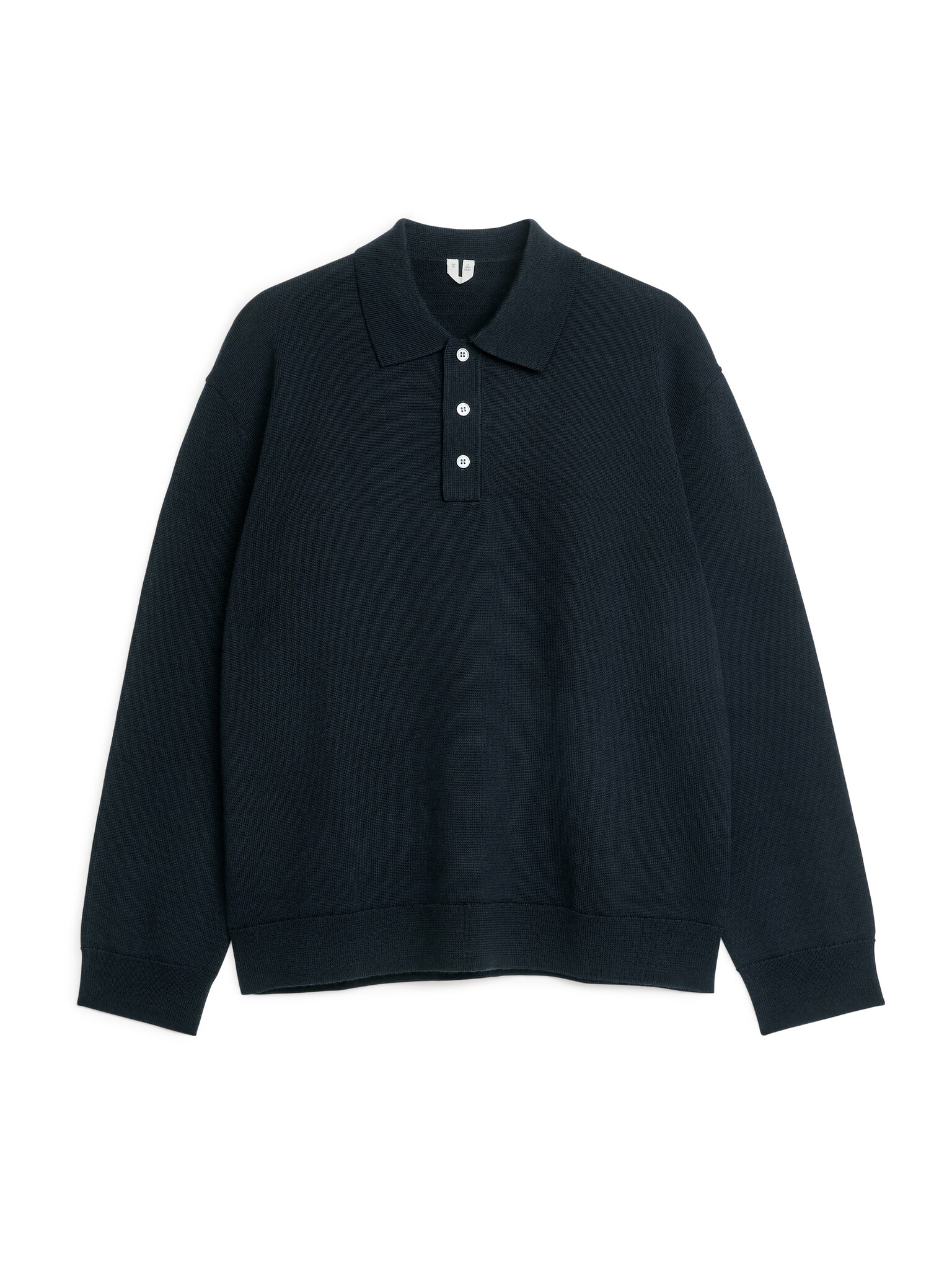 Long-Sleeved Merino Polo Shirt - Black