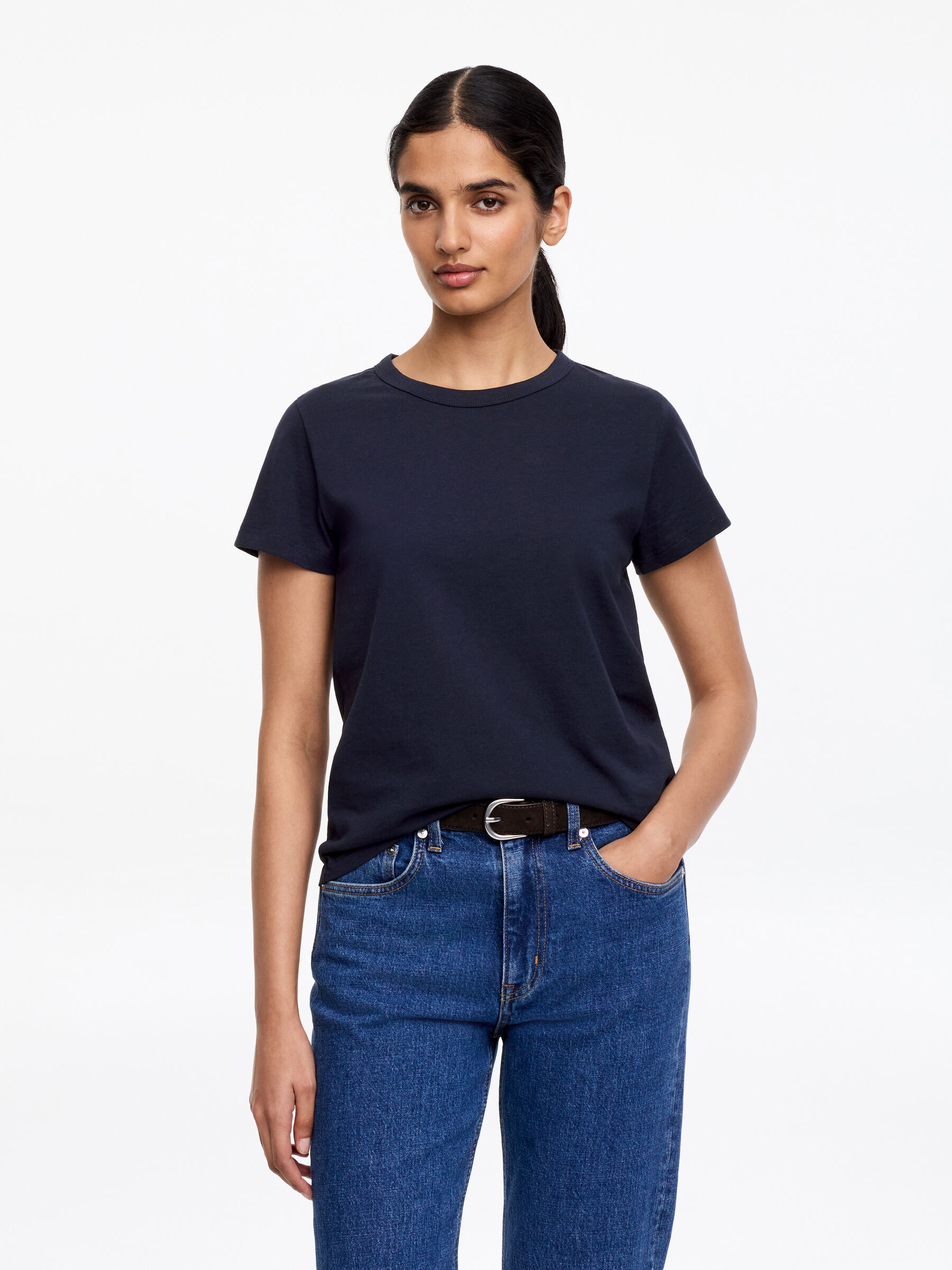 Neat Cotton T-Shirt - Dark Blue - Slim fit - Women - StillMedia/Lookbook - 2