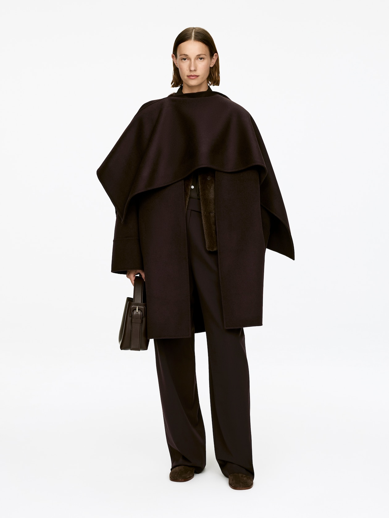 Manteau cape en laine doublée Marron foncé FEMME H&M FR