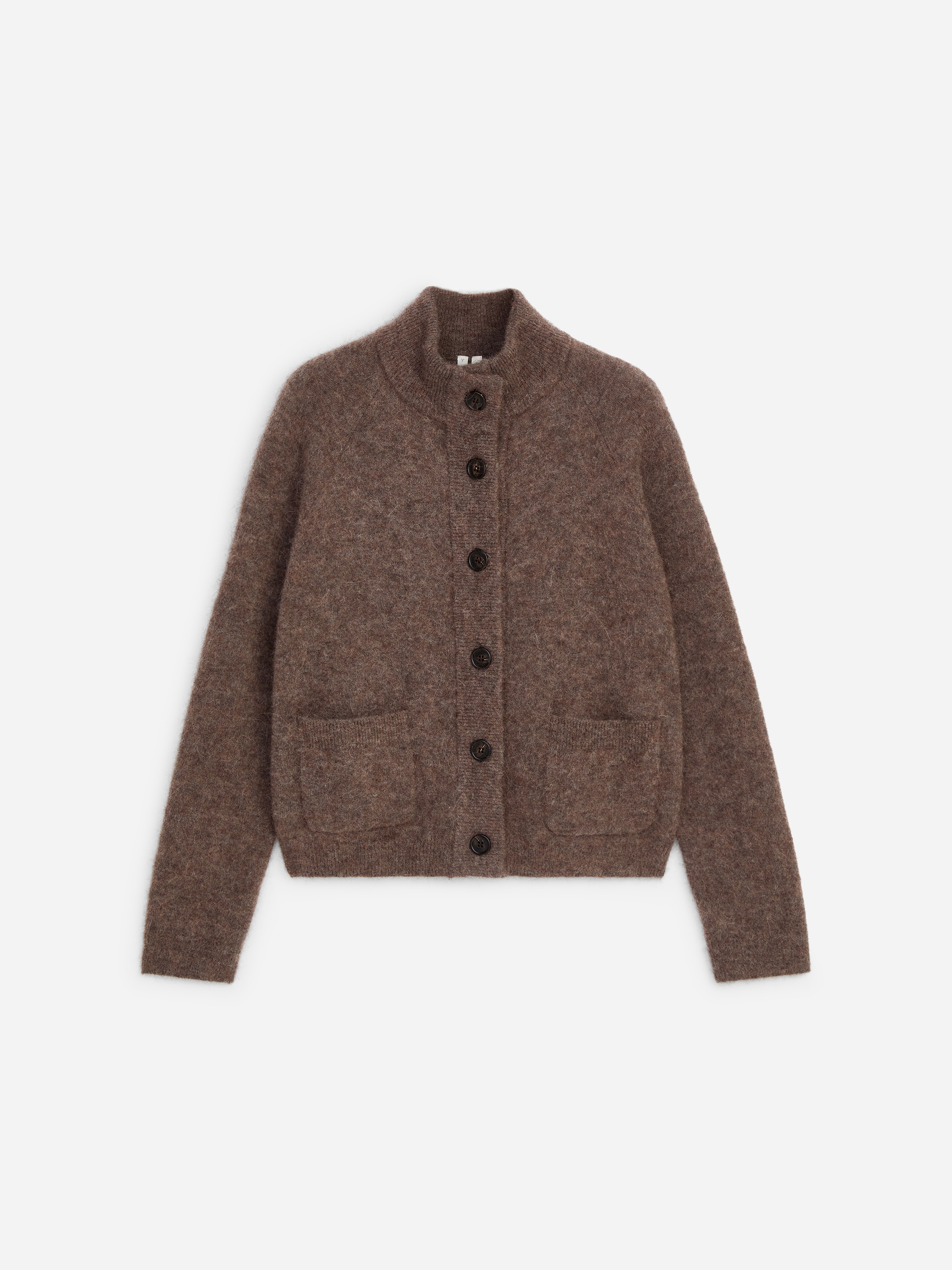 Strickjacke aus einer Alpaka-Wollmischung - Dunkeltaupe/Burgunderrot