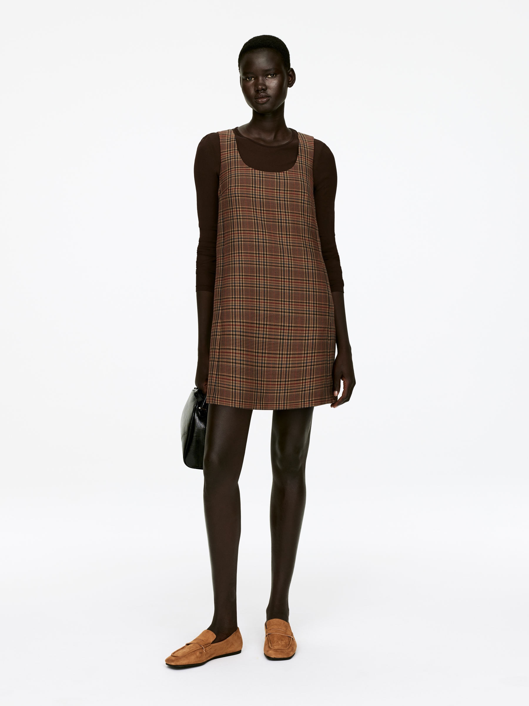 Check Mini Dress-#876F58-16399