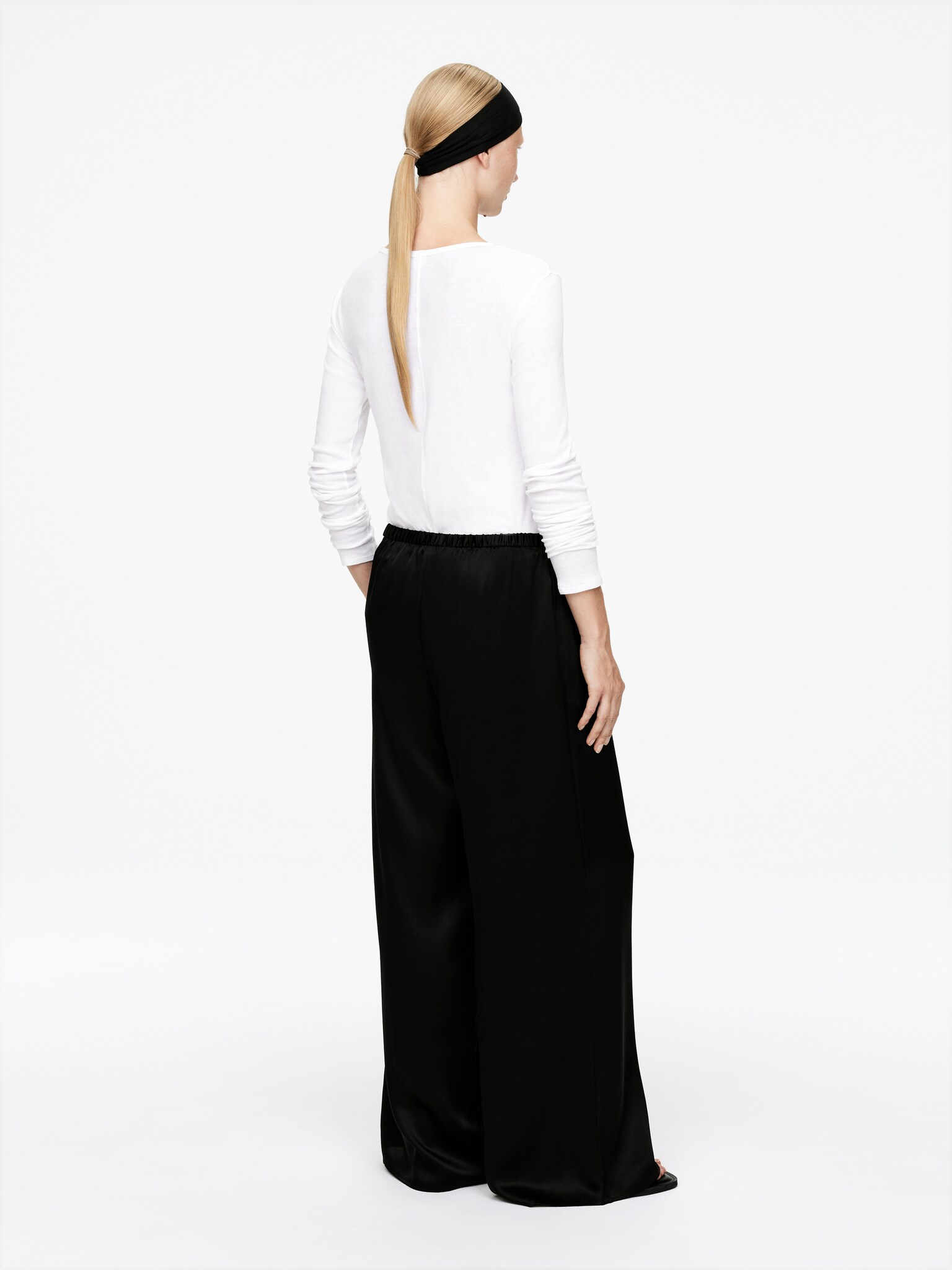 Pantalon en soie - Noir/Beige clair - 3