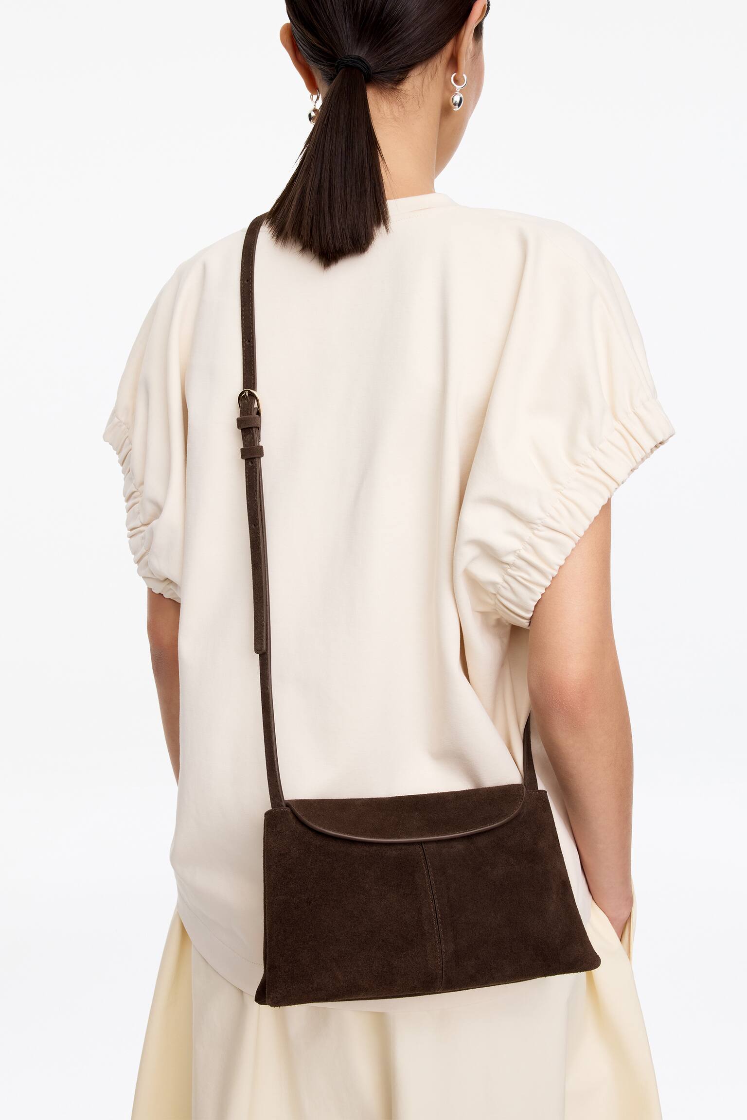 Borsa a tracolla in pelle scamosciata - Marrone/Nero - 1