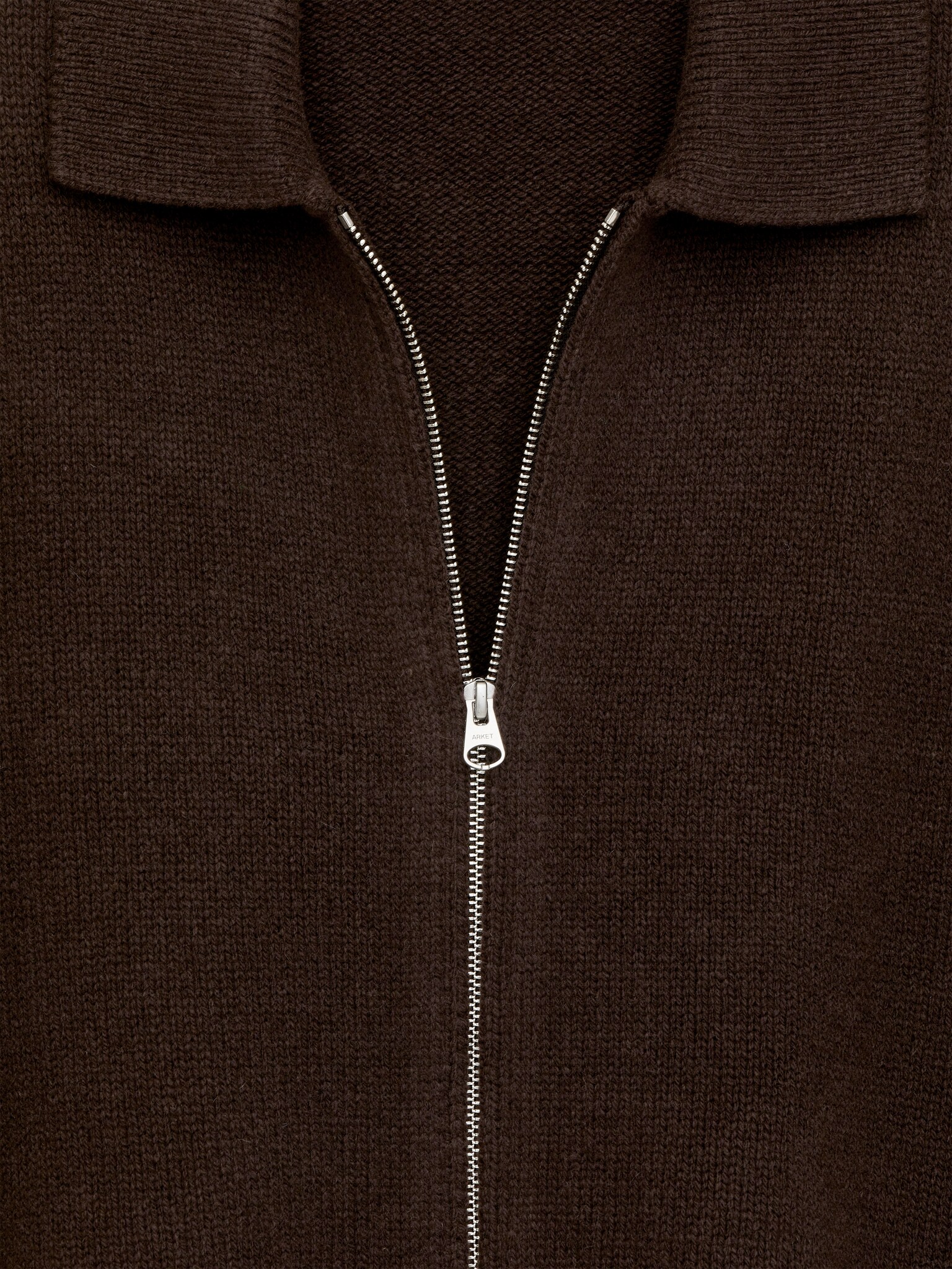 Ullcardigan med glidelås - Mørkebrun/Beige - 4