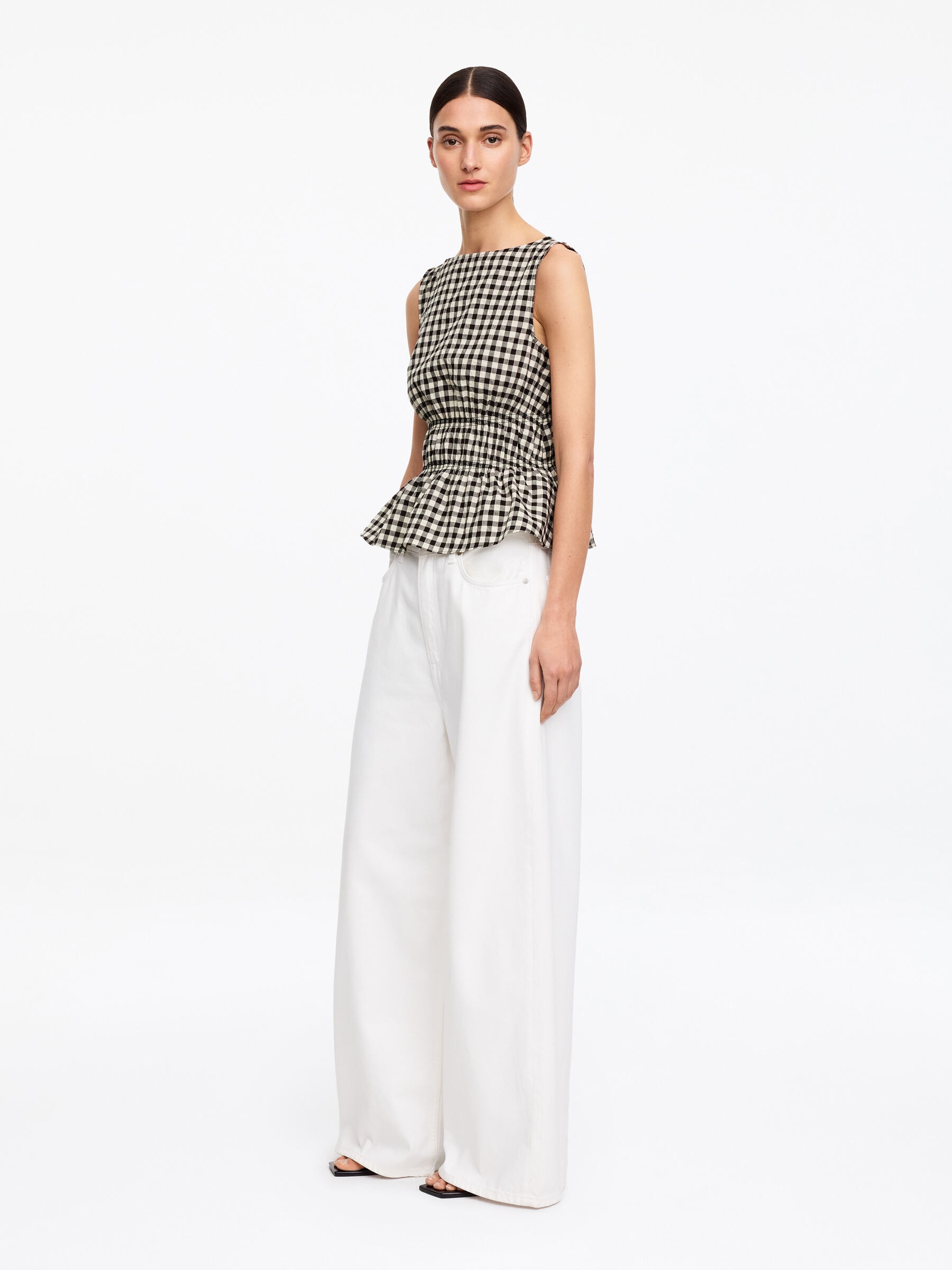 Haut smocké en seersucker - Noir/Carreaux - Slim fit - Femme - StillMedia/Lookbook - 4
