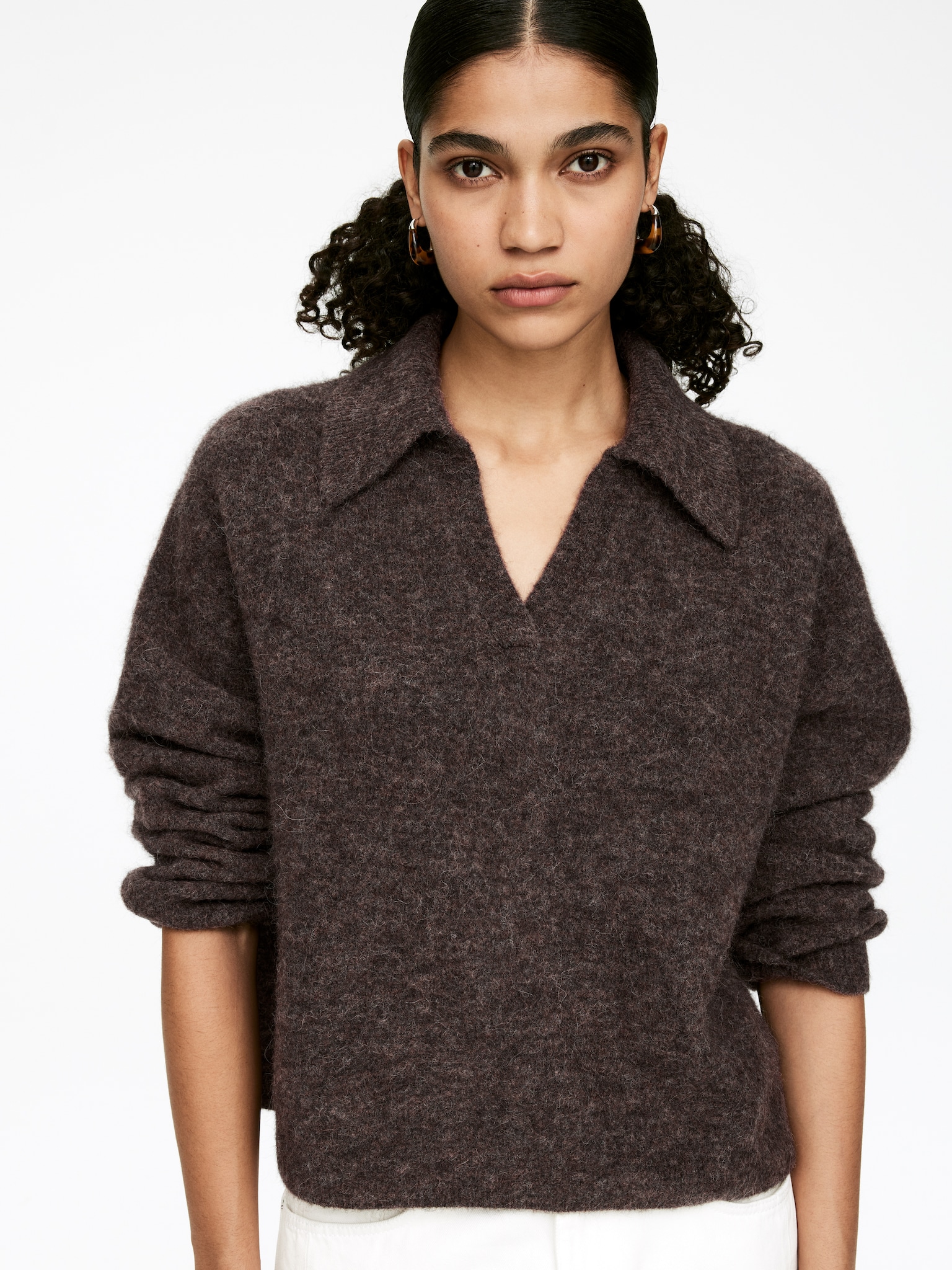 Alpaca-Wool Blend Jumper - Brown/Blue/Grey Melange - 5