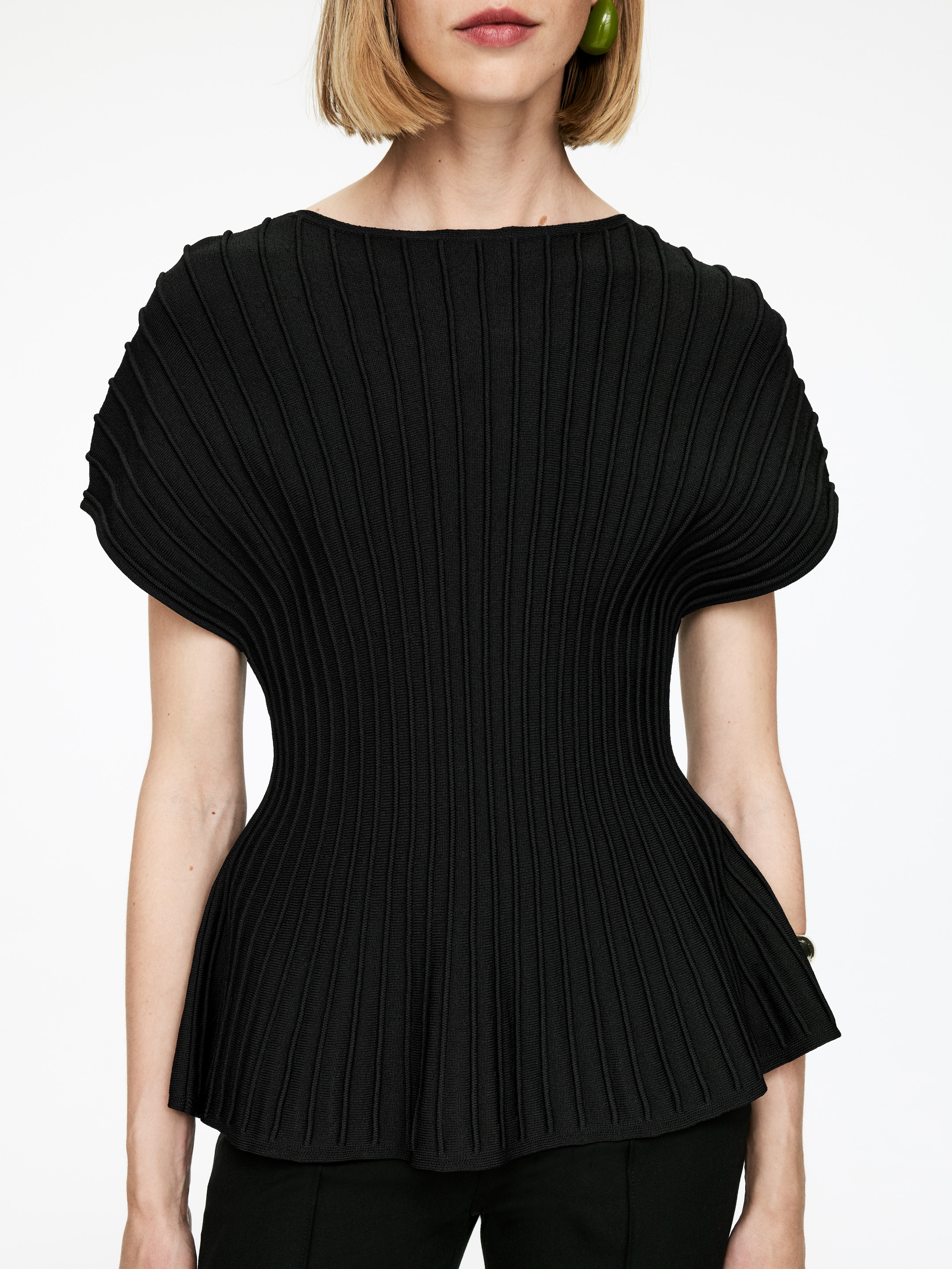 Ver imagen más grande: Top peplum de punto fino - Negro - MUJER | H&M ES 3